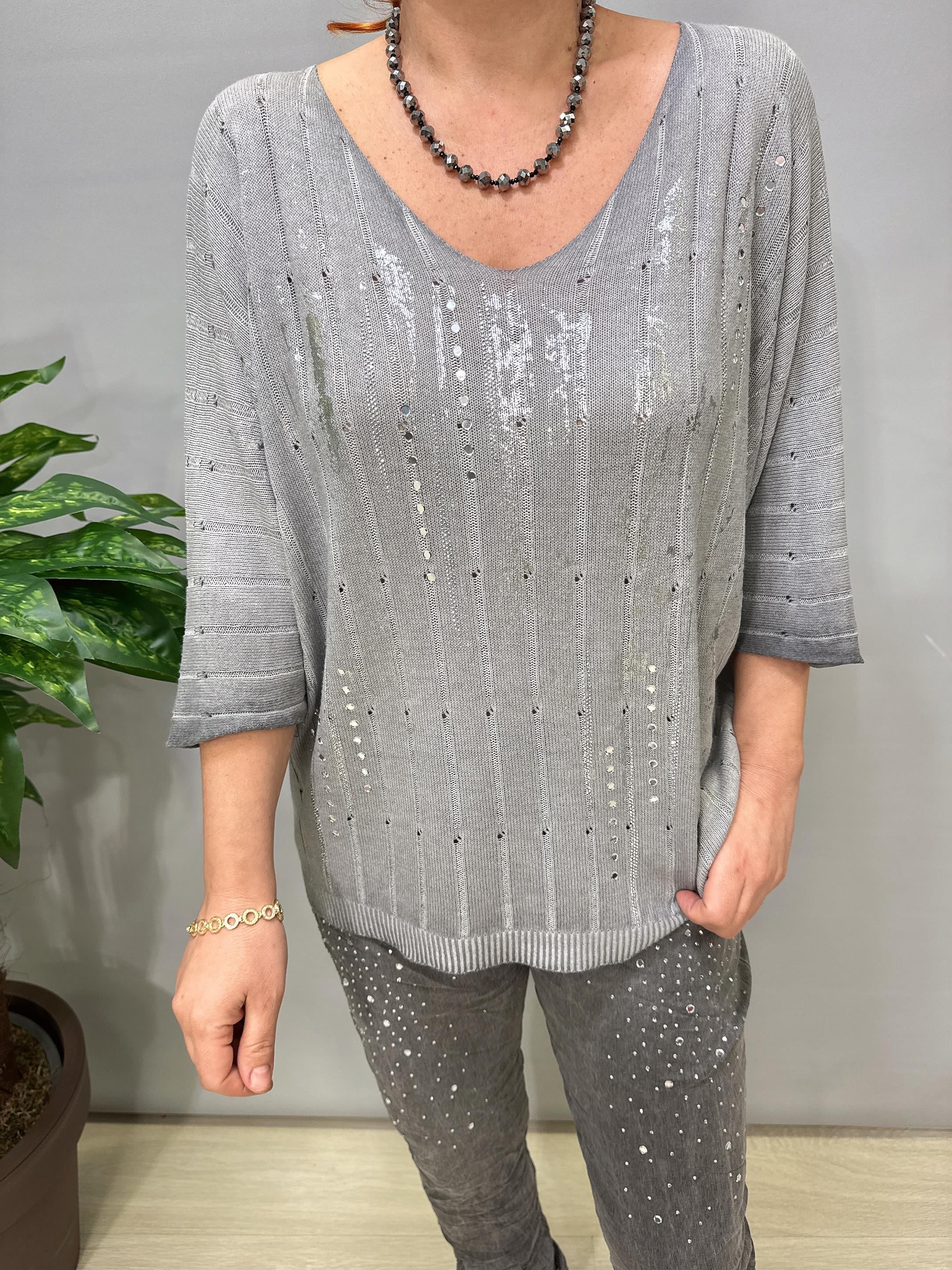 9966 Italyan Triko Bluz Gri