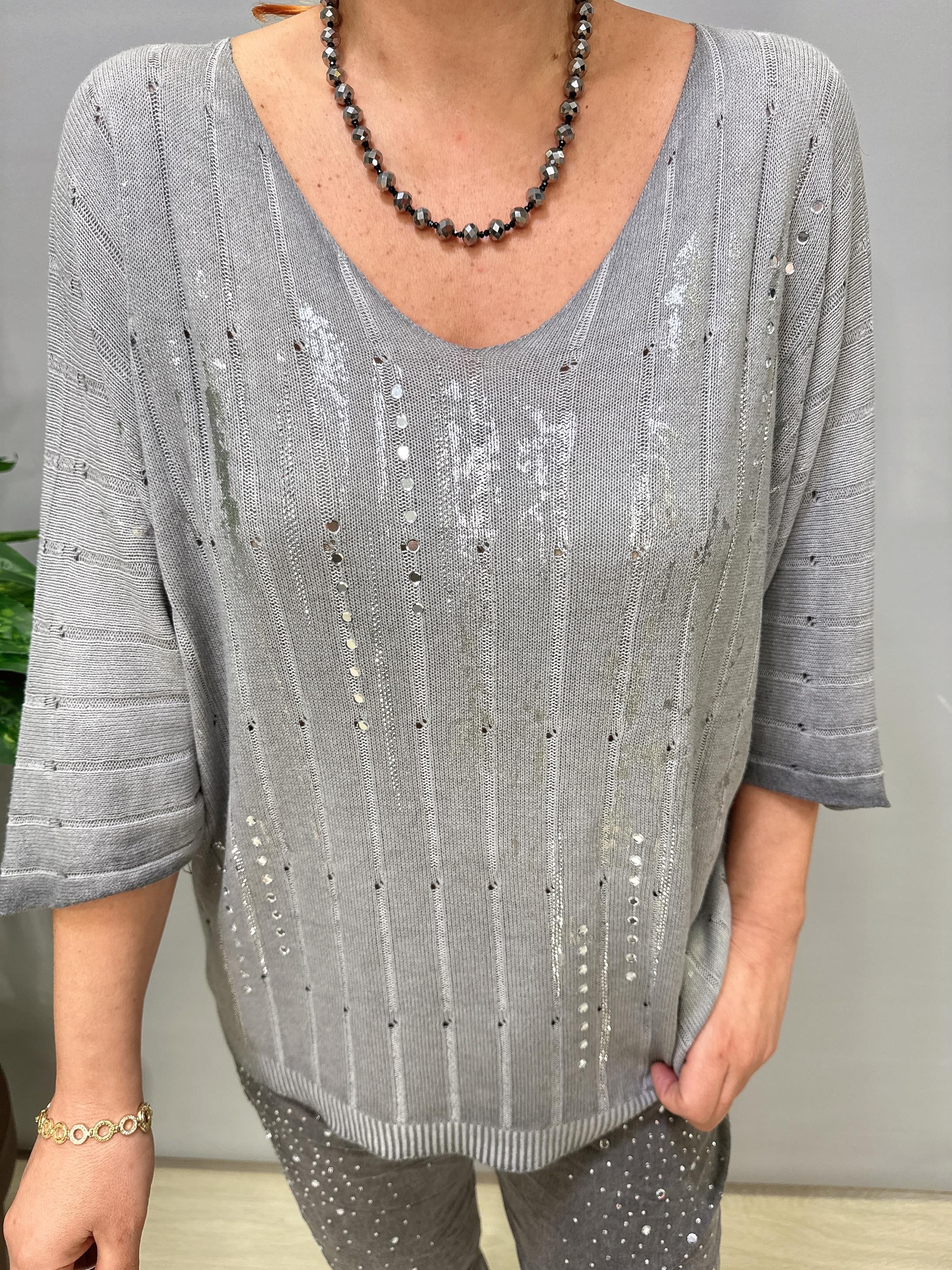 9966 Italyan Triko Bluz Gri