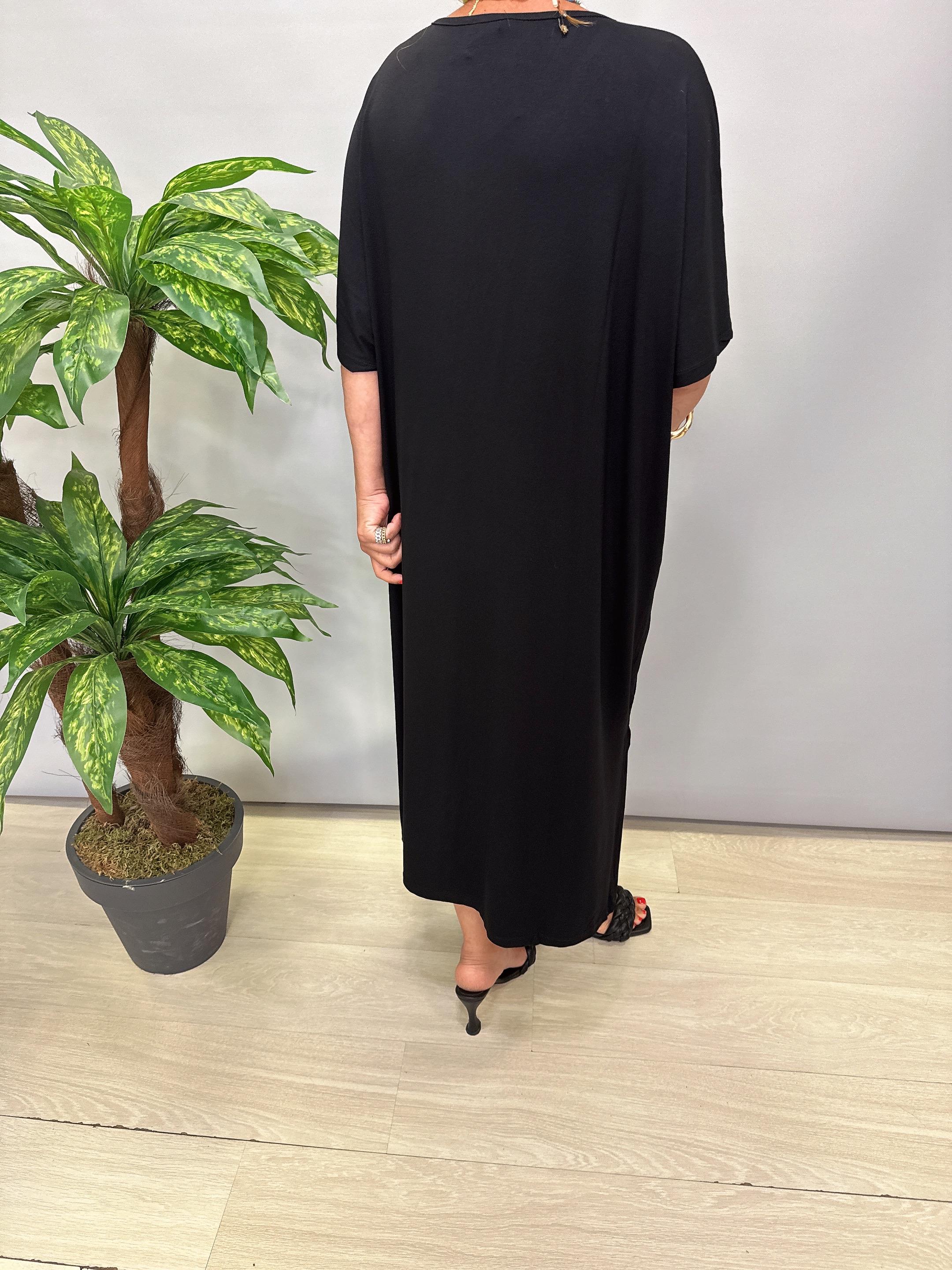  2436 Salaş Likralı Viskon Penye Elbise Siyah 