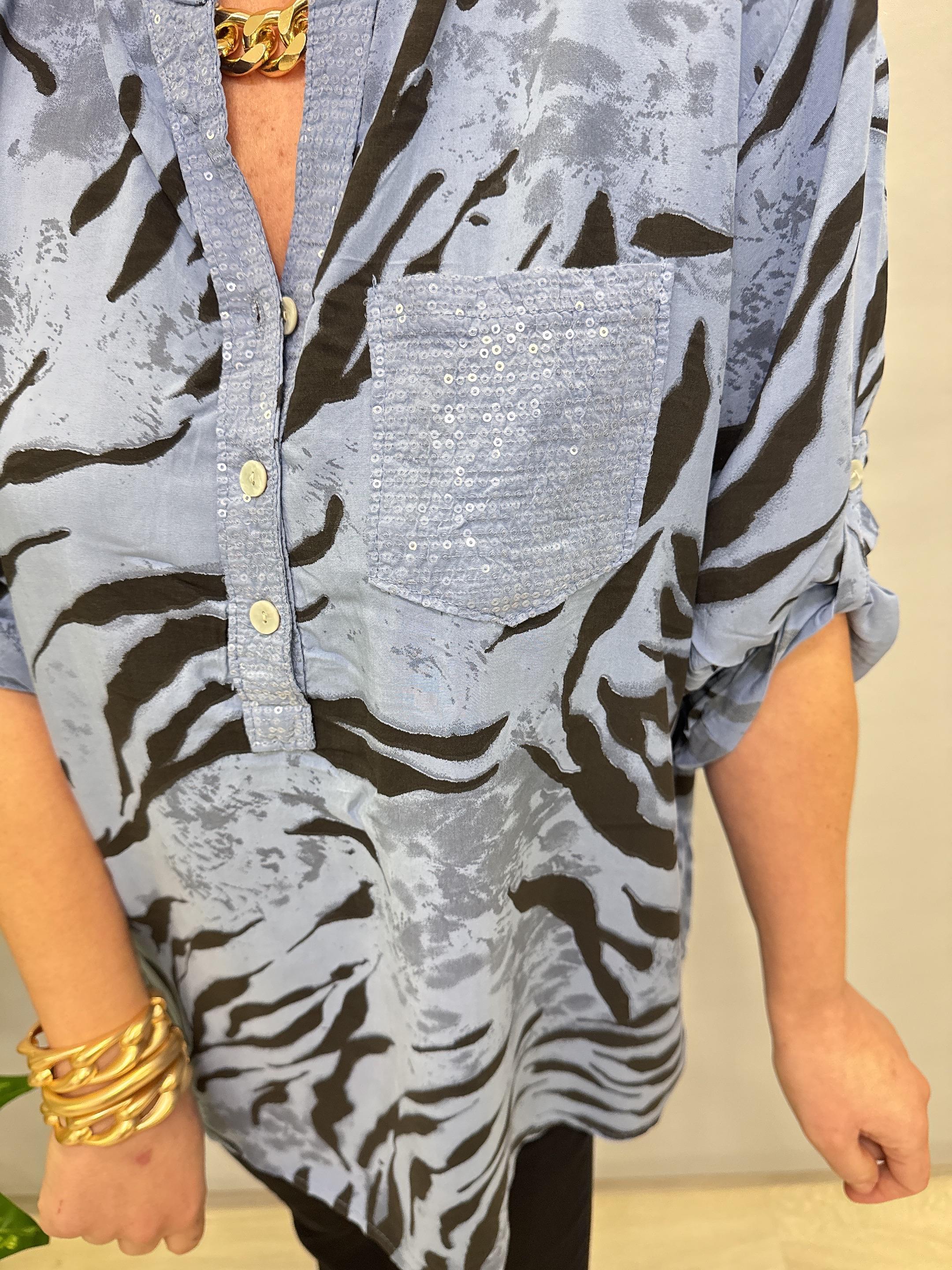 BLZ 8082 İTALYAN PAMUKLU VİSKON BLUZ MAVİ