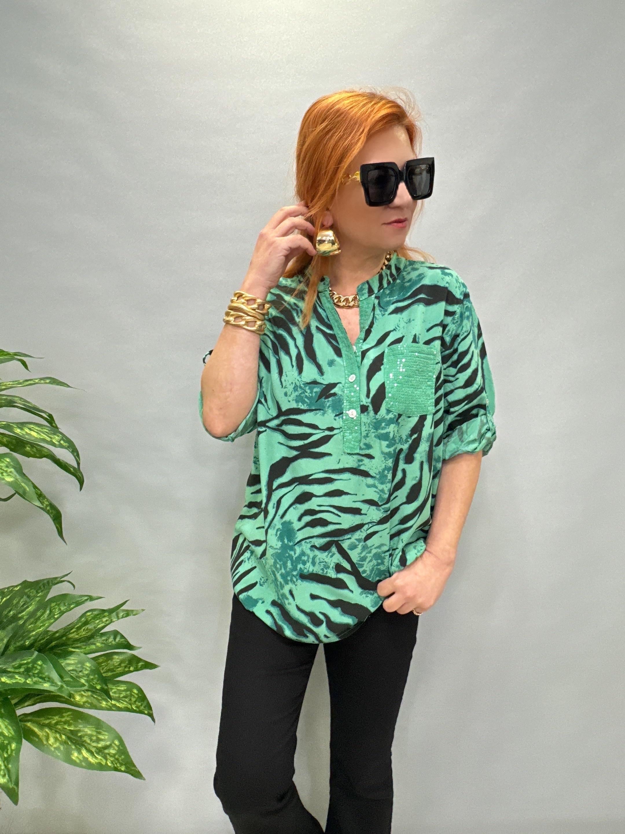 BLZ 8082 İTALYAN PAMUKLU VİSKON BLUZ YEŞİL