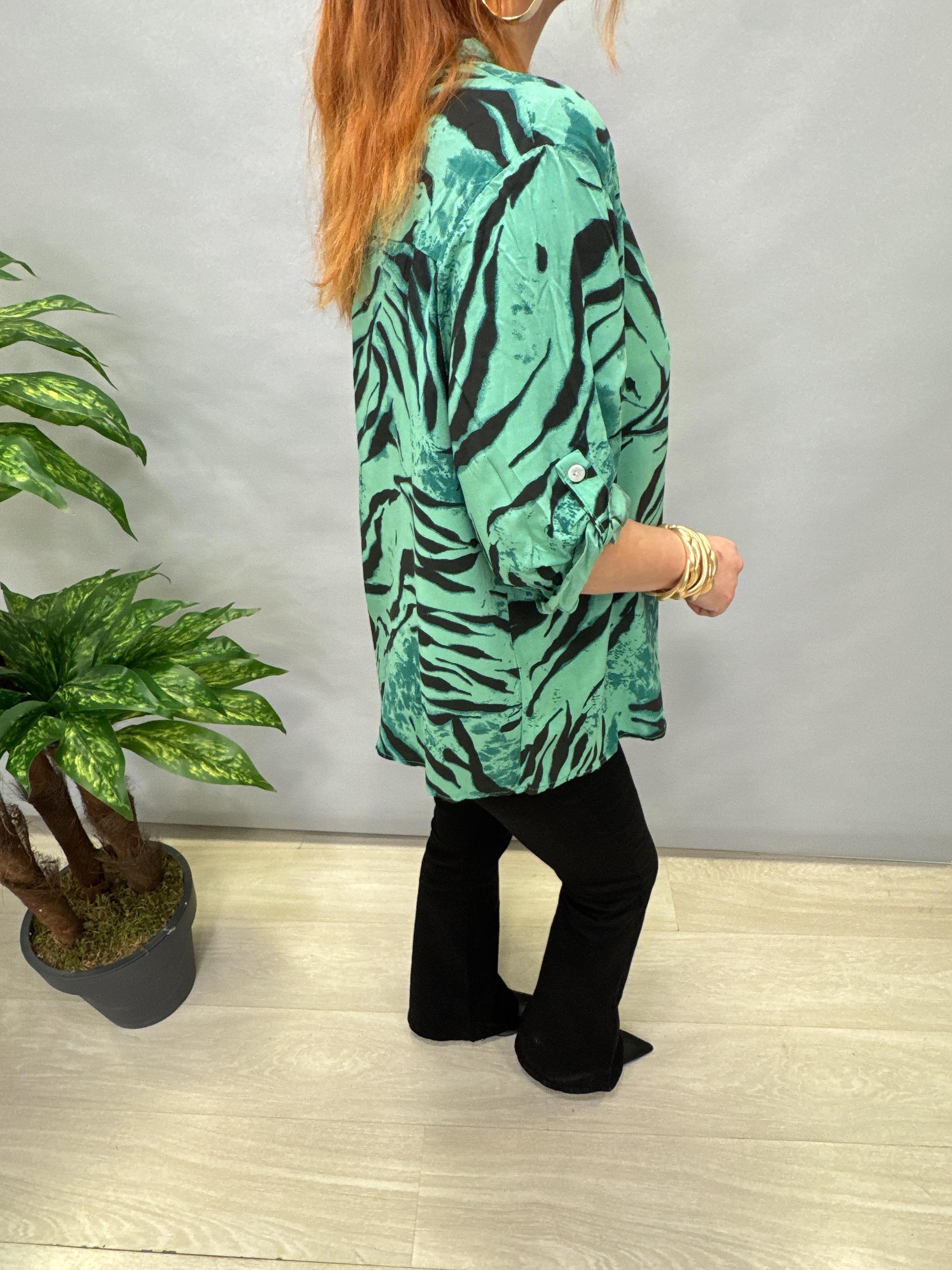 BLZ 8082 İTALYAN PAMUKLU VİSKON BLUZ YEŞİL