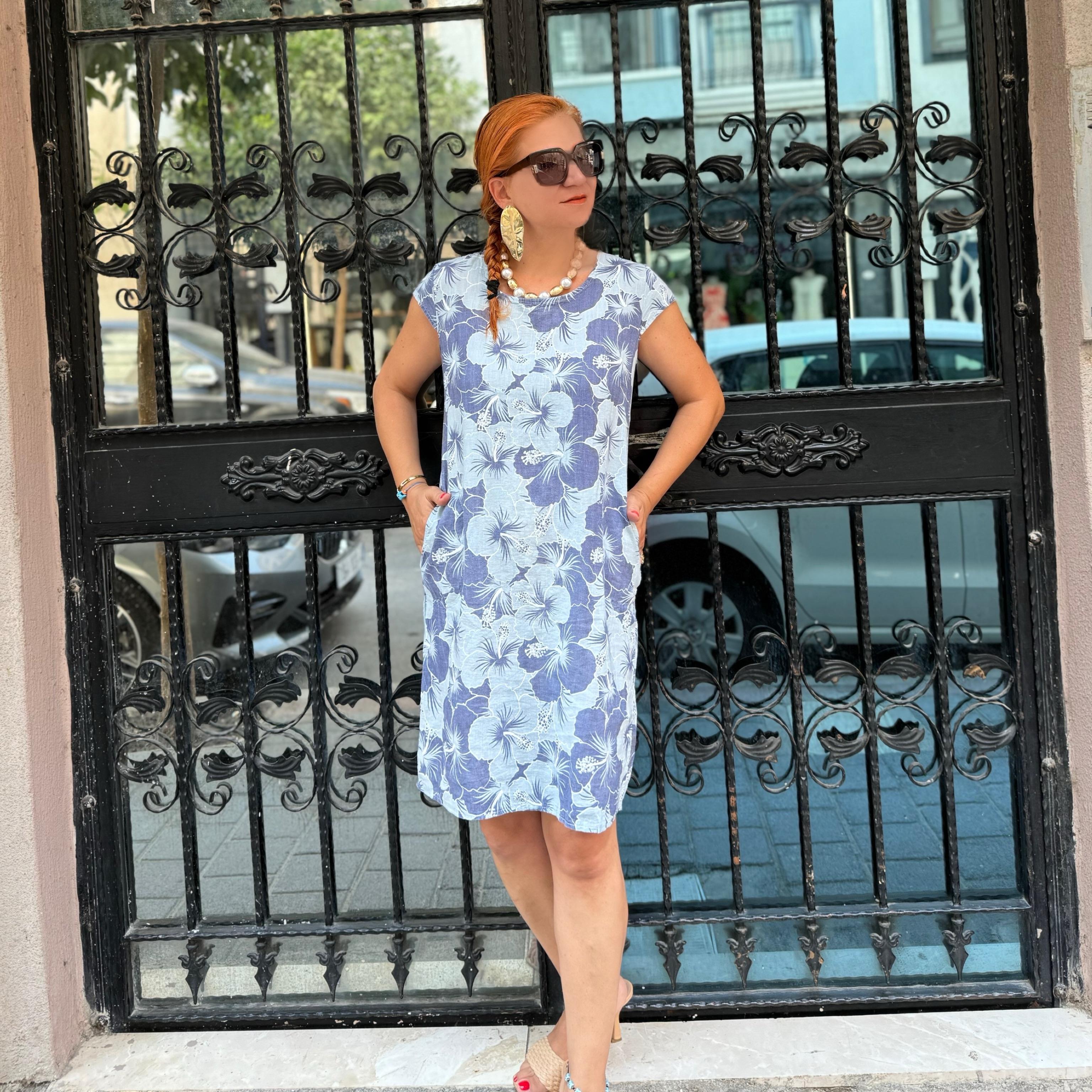 D021  PREMIUM PAMUK KETEN ÇİÇEKLİ ELBİSE  boyum 1.64