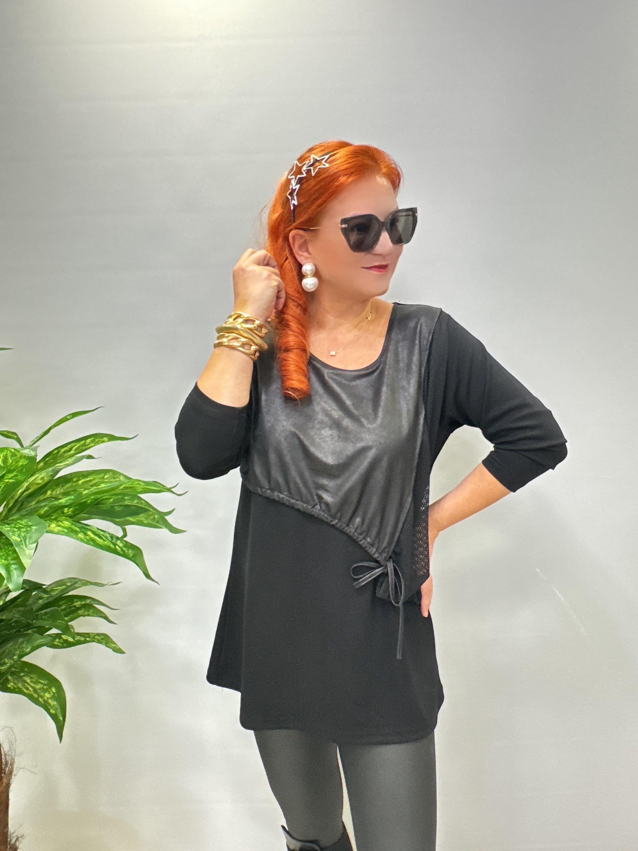 DR 4000 Modal Deri Detaylı Bluz 