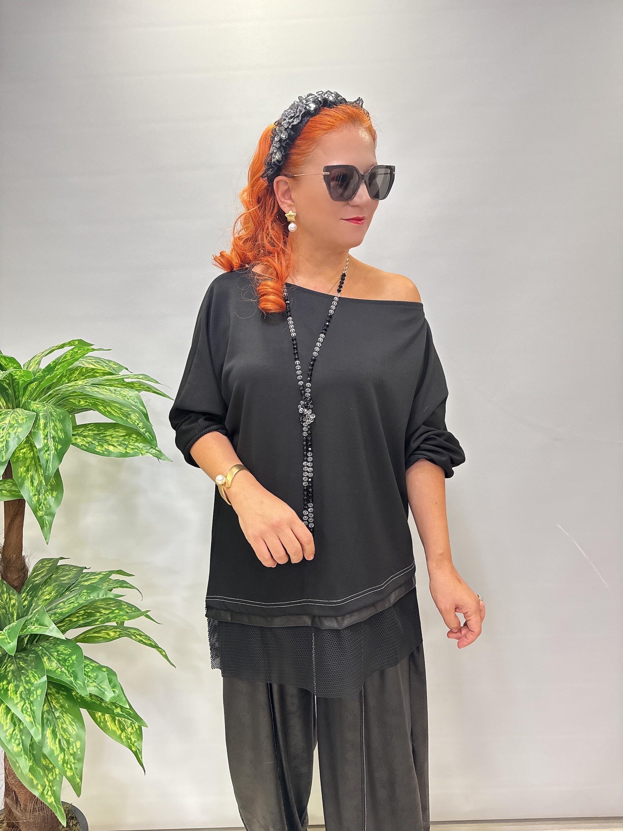 DR 6413 Asimetrik Tül Detay Bluz 