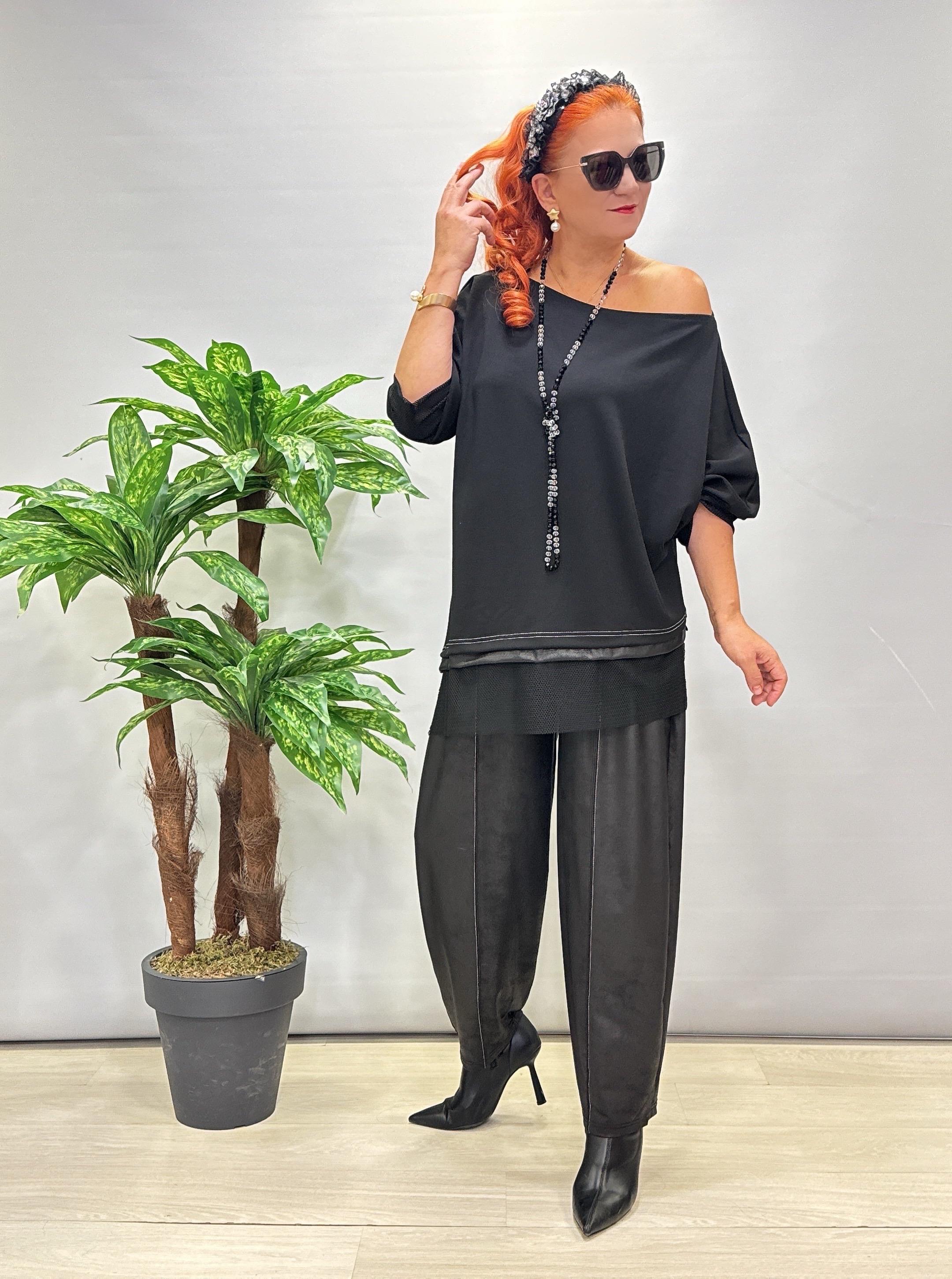 DR 6413 Asimetrik Tül Detay Bluz 