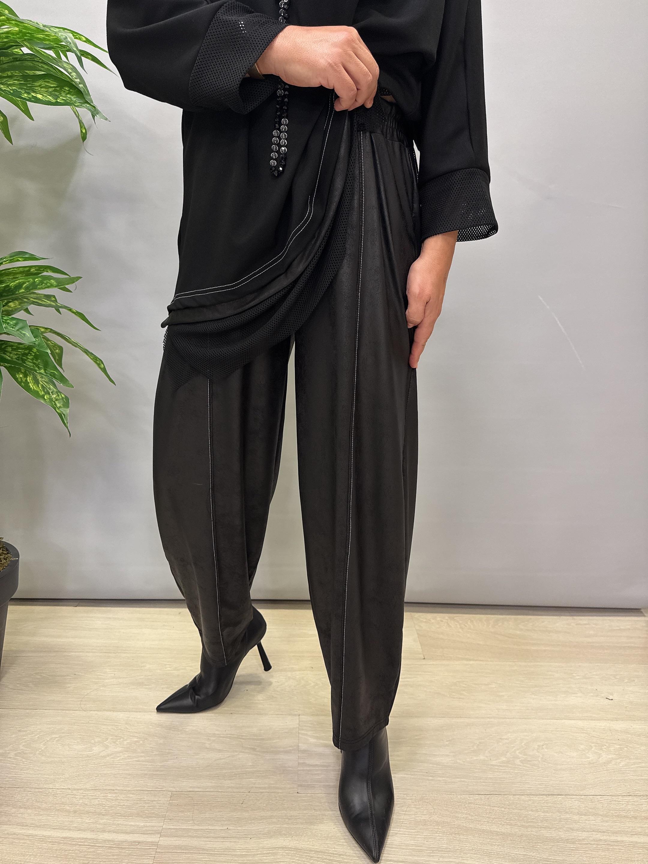 DR 6413 Deri Görünümlü Dikiş Detay Pantolon