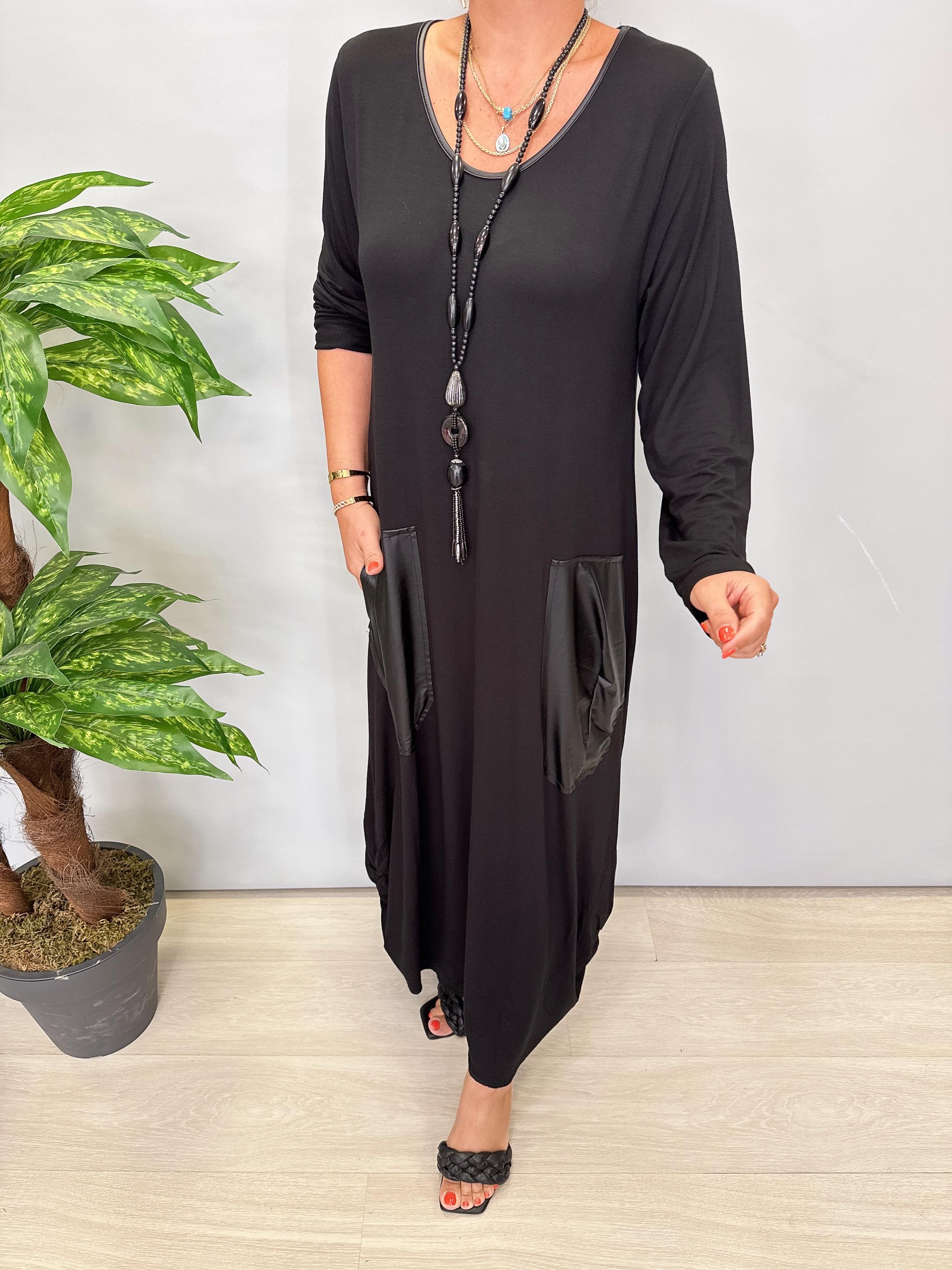 DR 9946 Tasarım Deri Görünüm Cep Detay Elbise 