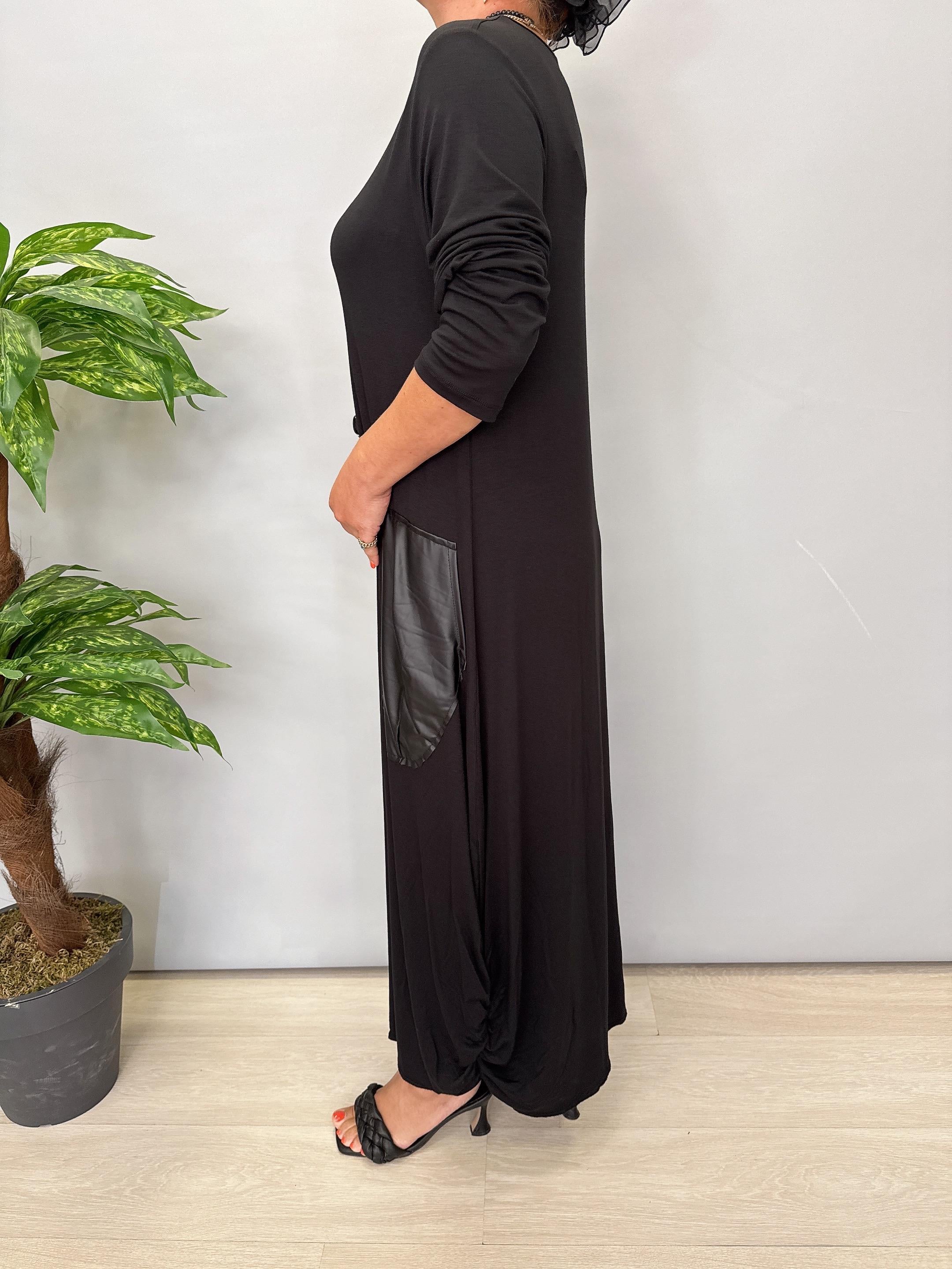 DR 9946 Tasarım Deri Görünüm Cep Detay Elbise 