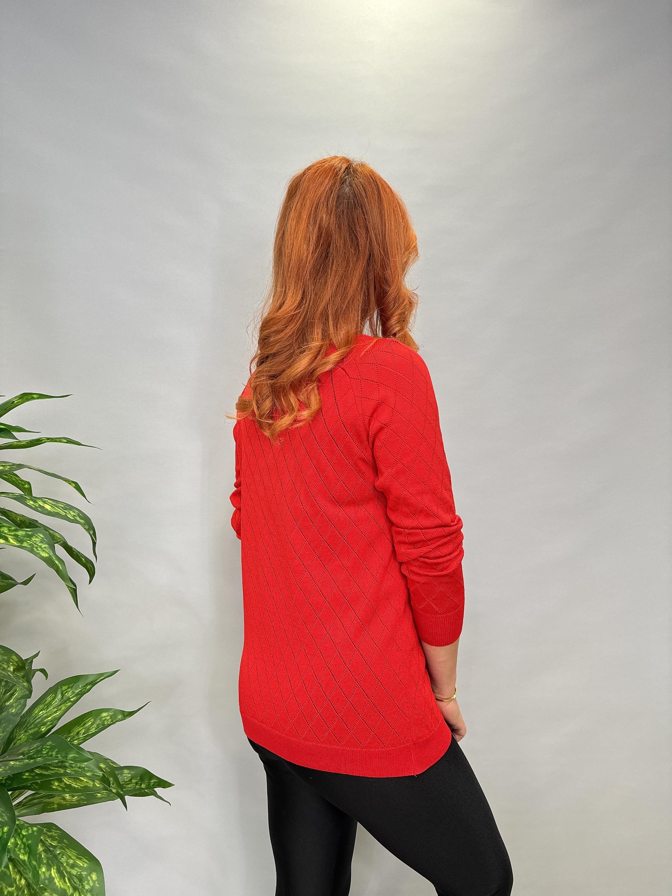 MNS 0018 BAKLAVA DESEN TRİKO BLUZ KIRMIZI  42 BEDENE KADAR UYUMLUDUR