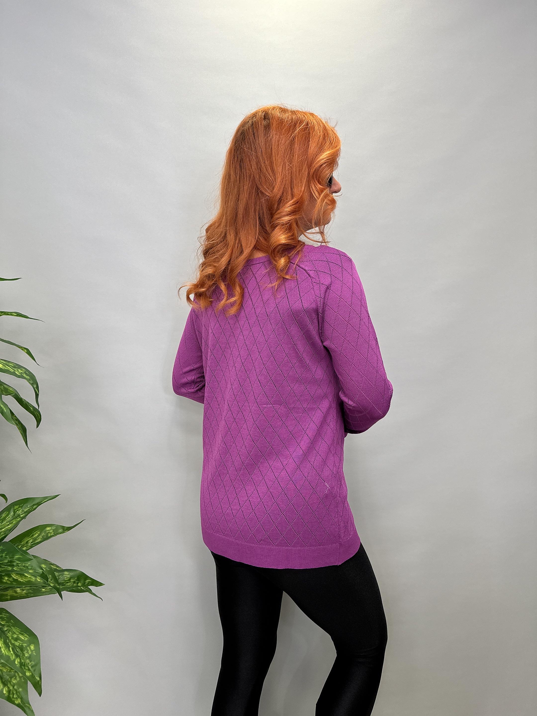 MNS 0018 BAKLAVA DESEN TRİKO BLUZ MOR  42 BEDENE KADAR UYUMLUDUR