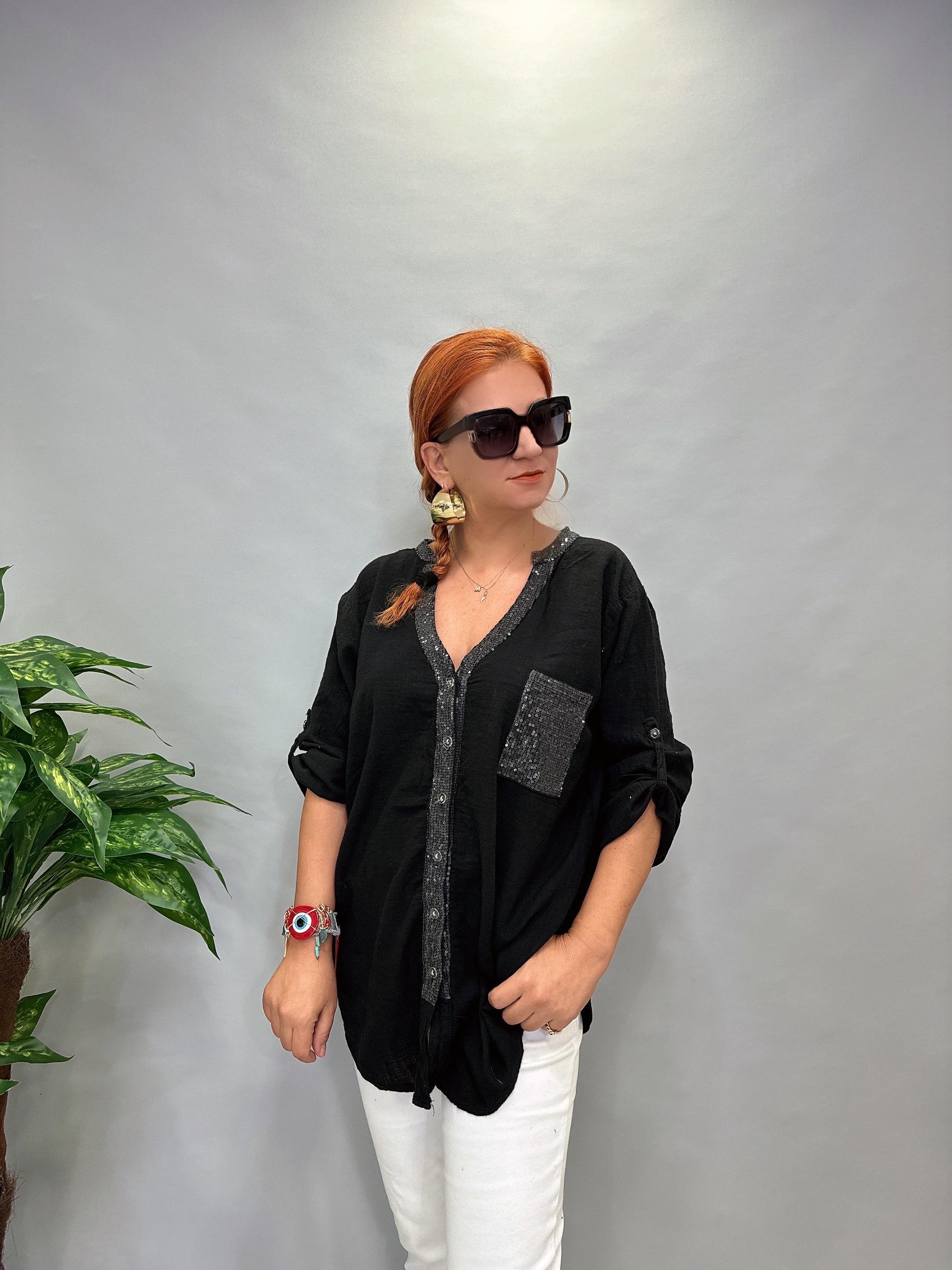 MNS 0330 PAYET  DETAY  PAMUKLU GÖMLEK  46 BEDENE KADAR  UYUMLUDUR  SİYAH 