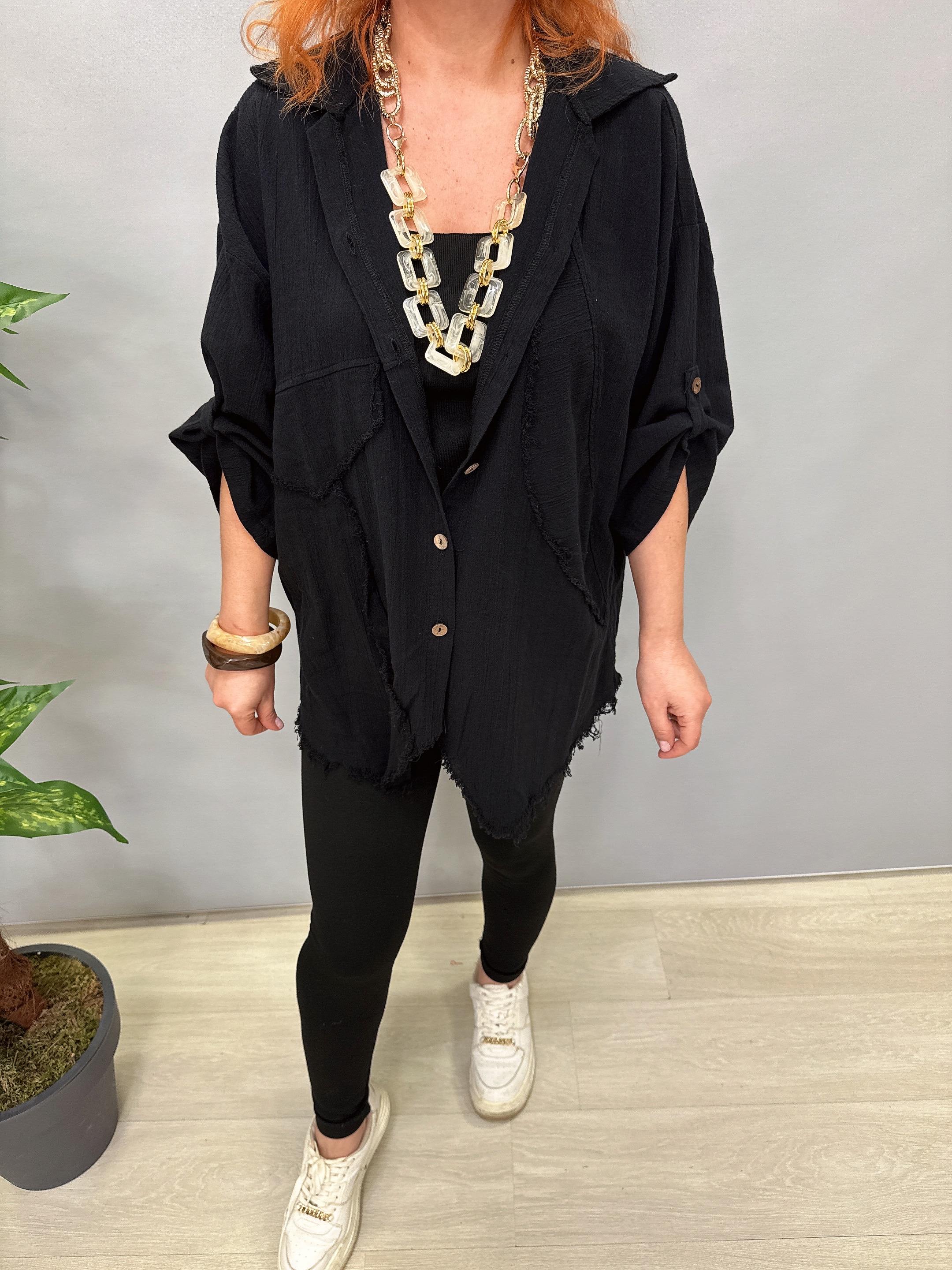 MNS 2511 PAMUKLU TASARIM GÖMLEK SİYAH