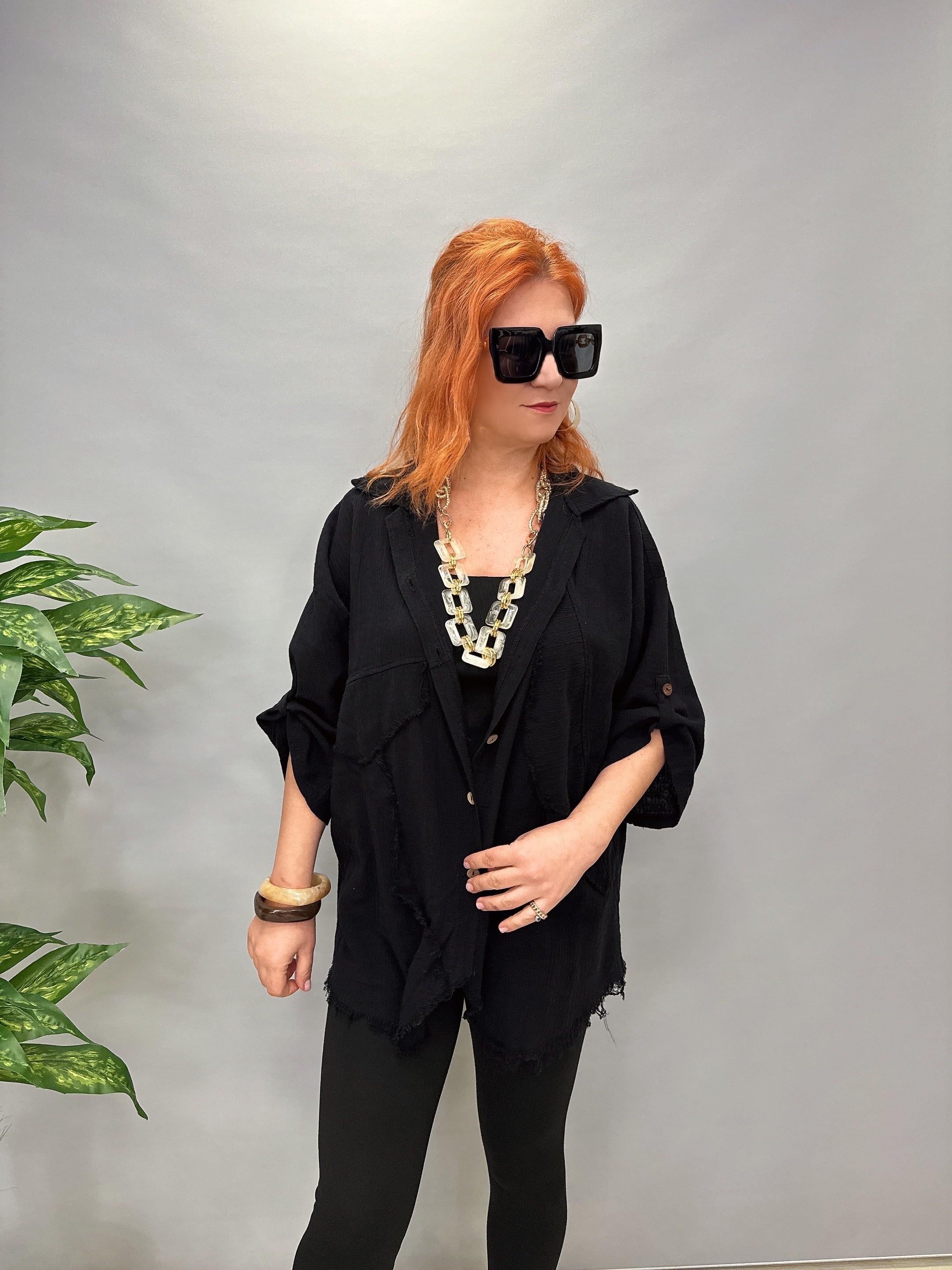 MNS 2511 PAMUKLU TASARIM GÖMLEK SİYAH