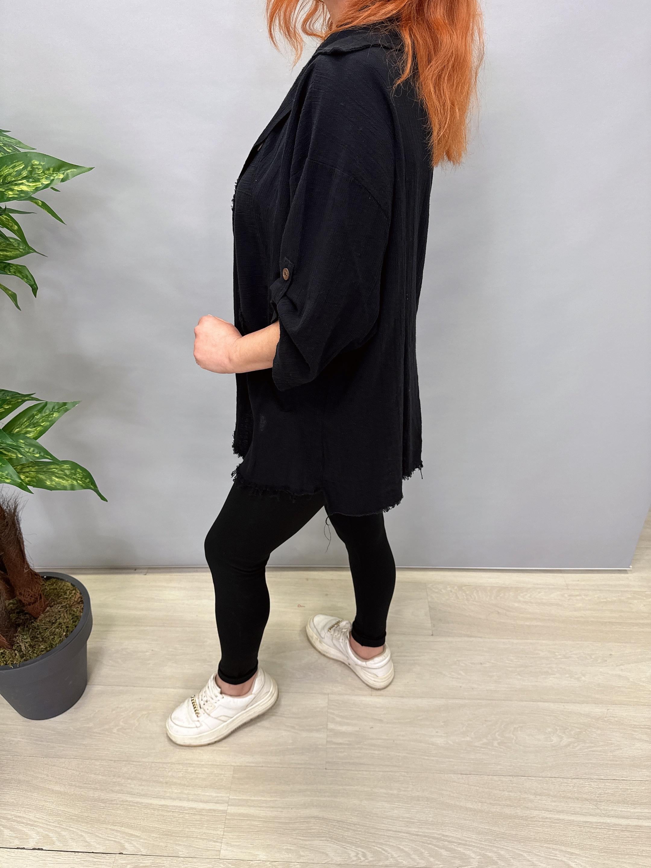 MNS 2511 PAMUKLU TASARIM GÖMLEK SİYAH