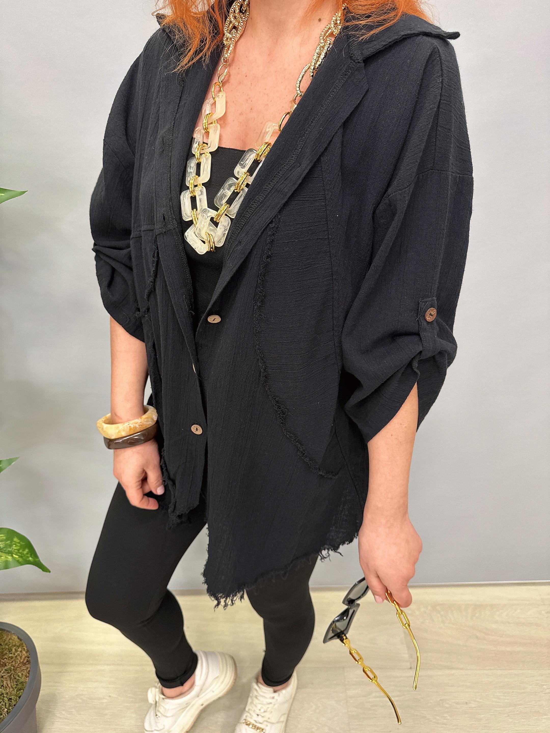 MNS 2511 PAMUKLU TASARIM GÖMLEK SİYAH