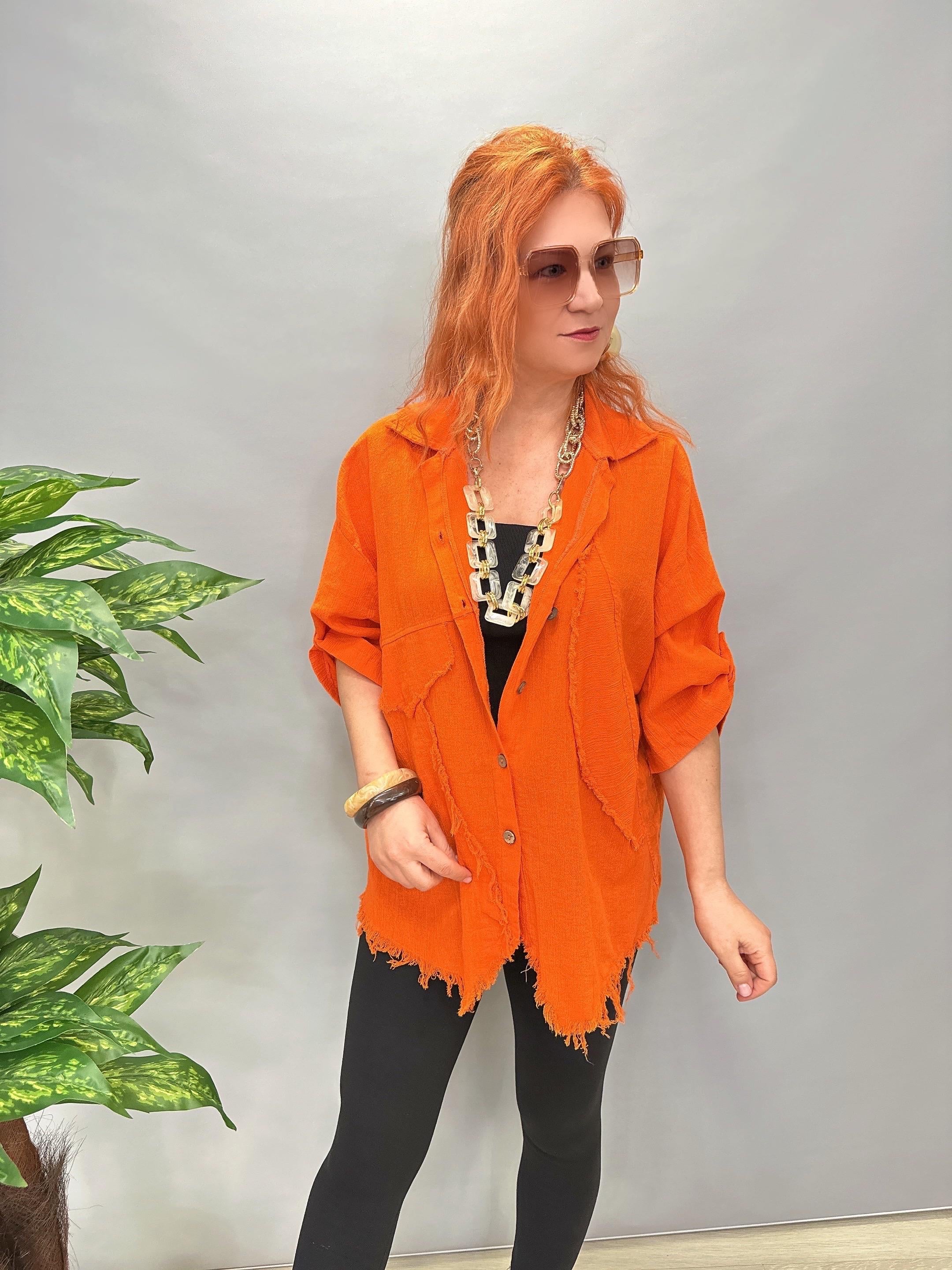 MNS 2511 PAMUKLU TASARIM GÖMLEK TURUNCU