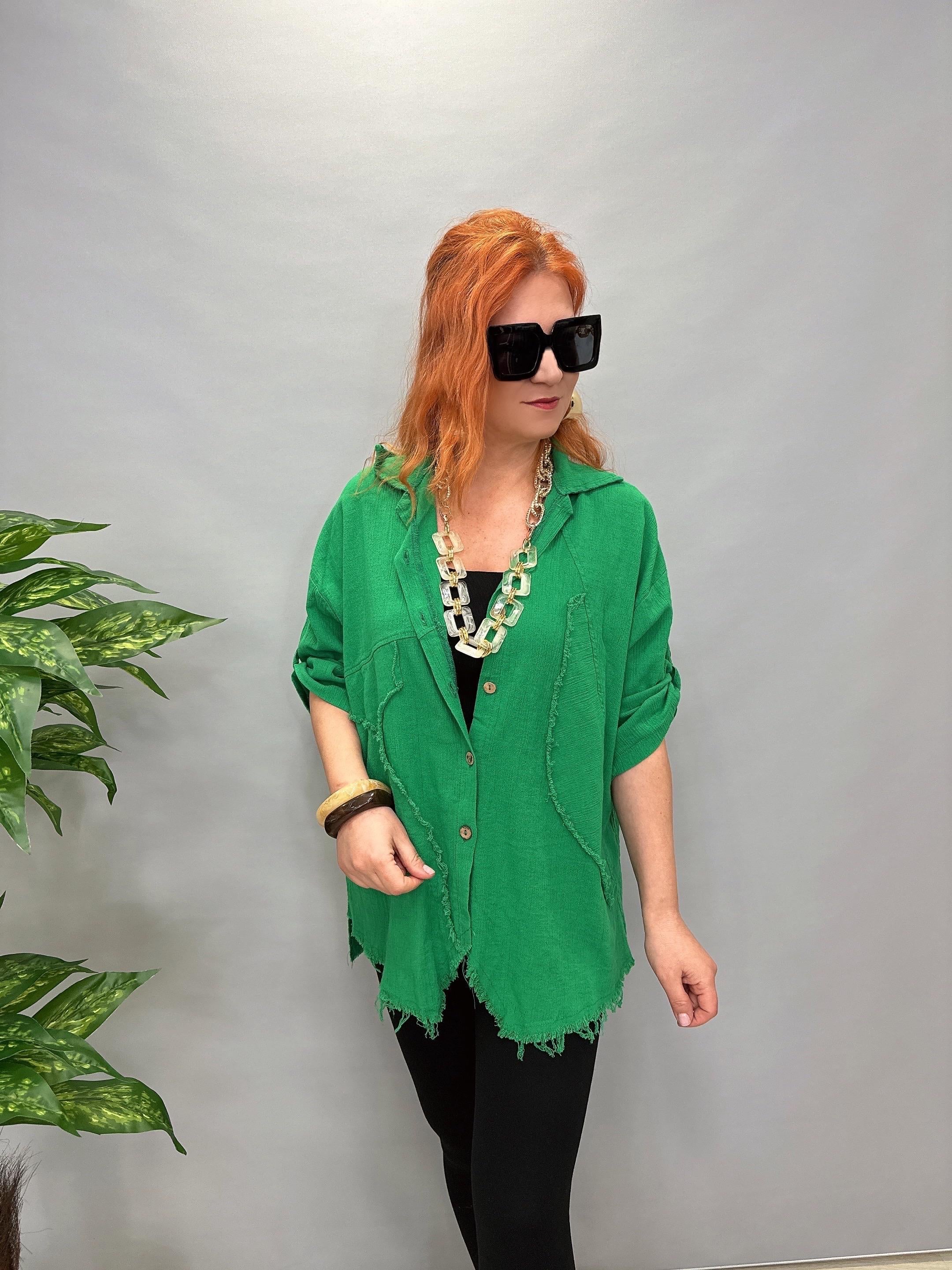 MNS 2511 PAMUKLU TASARIM GÖMLEK YEŞİL