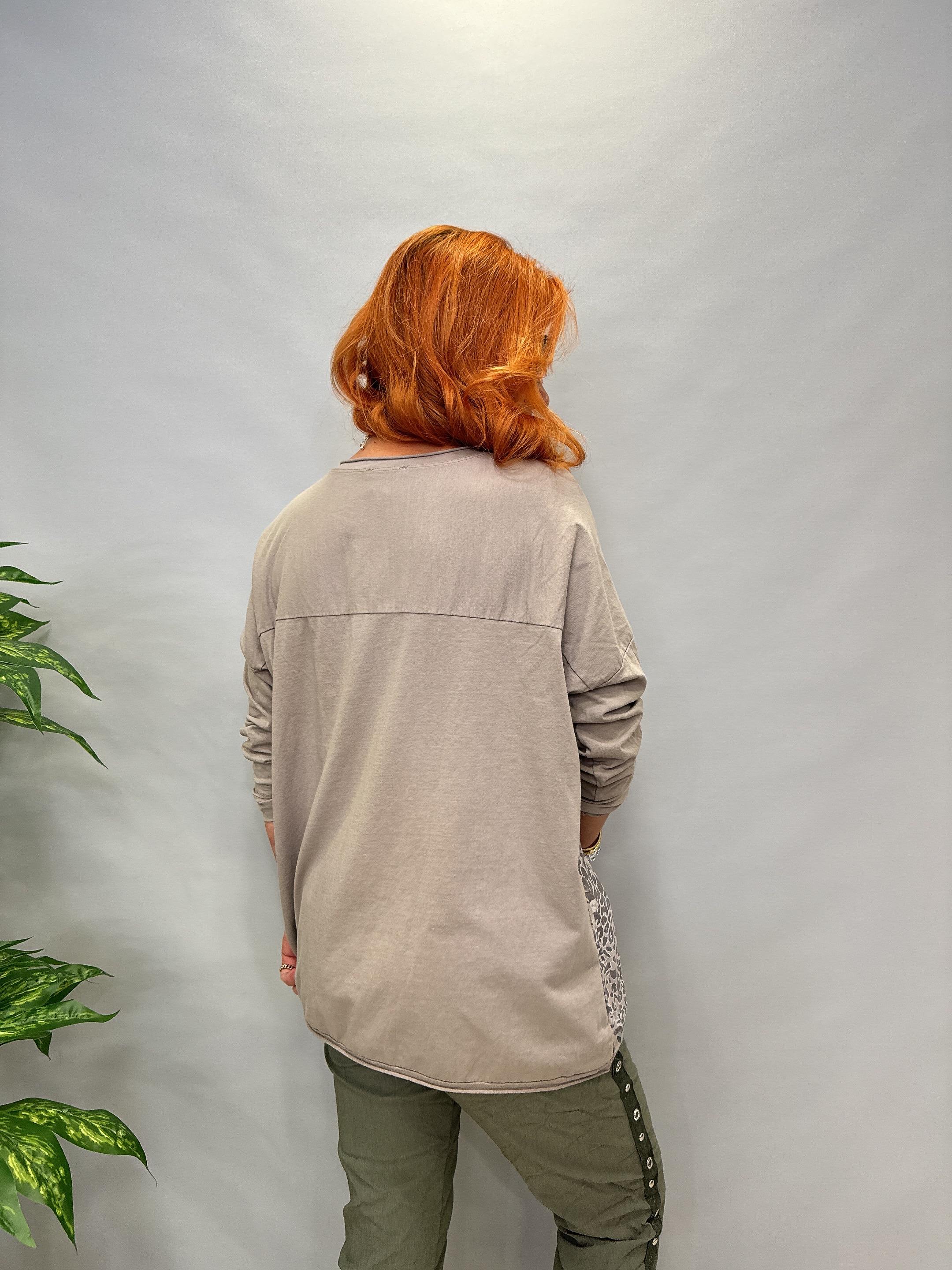 MNS 2524 İTALYAN LEOPAR DESEN BLUZ GRİ  38_46 BEDENE UYGUNDUR