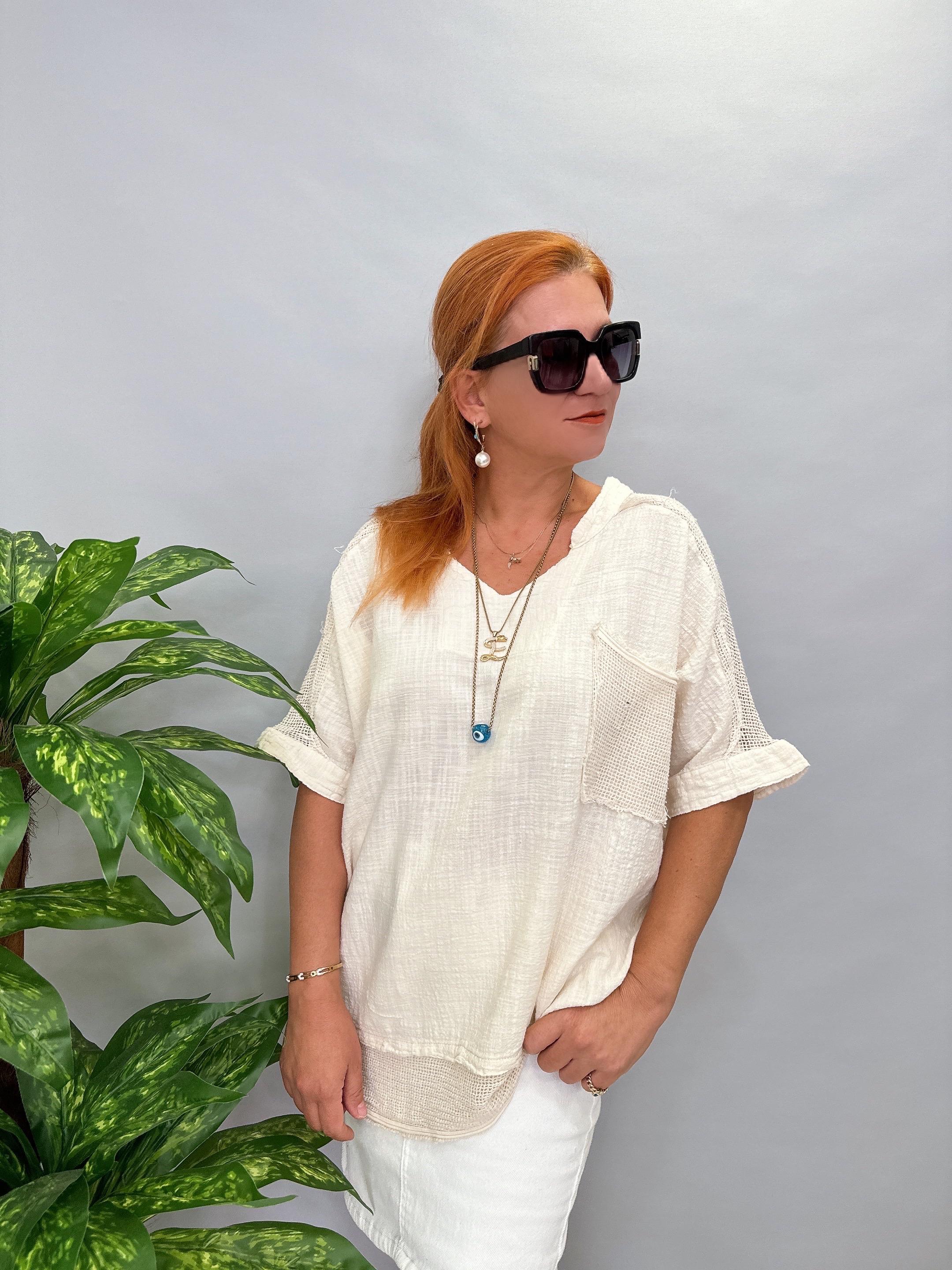 MNS 3060 FİLE DETAY PAMUKLU BLUZ  TAŞ