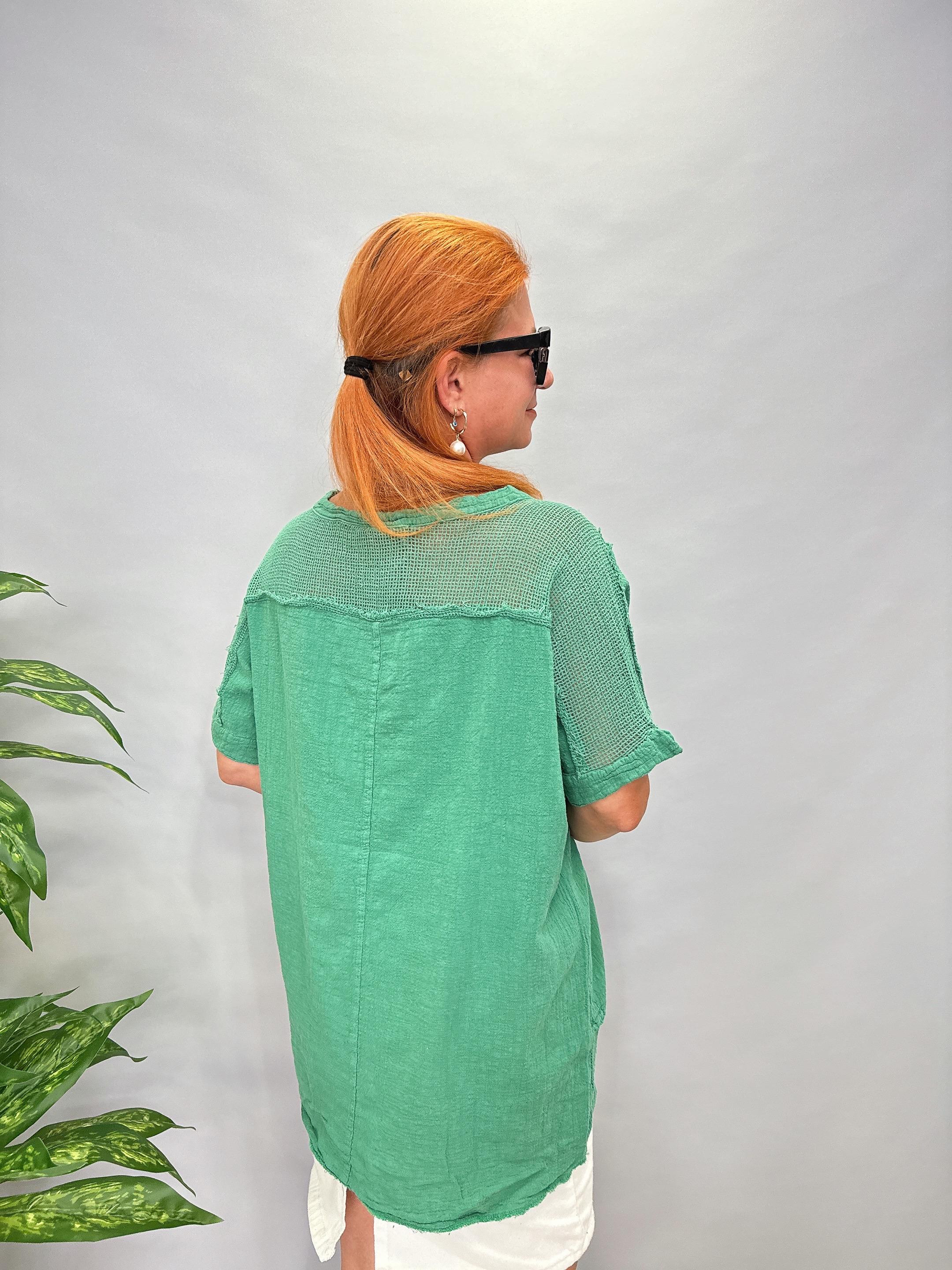 MNS 3060 FİLE DETAY PAMUKLU BLUZ  YEŞİL 