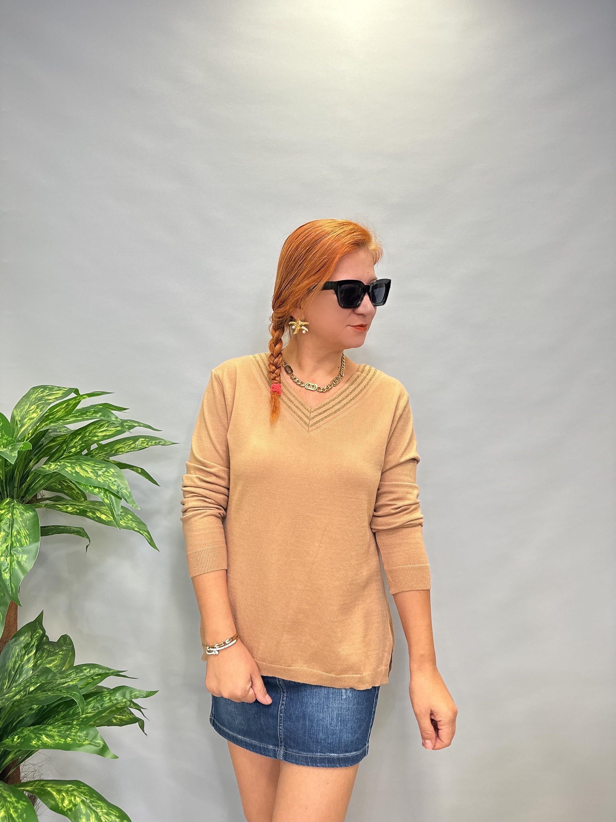 MNS 31006 YAKA DETAY SOFT TOUCH BLUZ  42 BEDENE KADAR UYUMLUDUR  VİZON