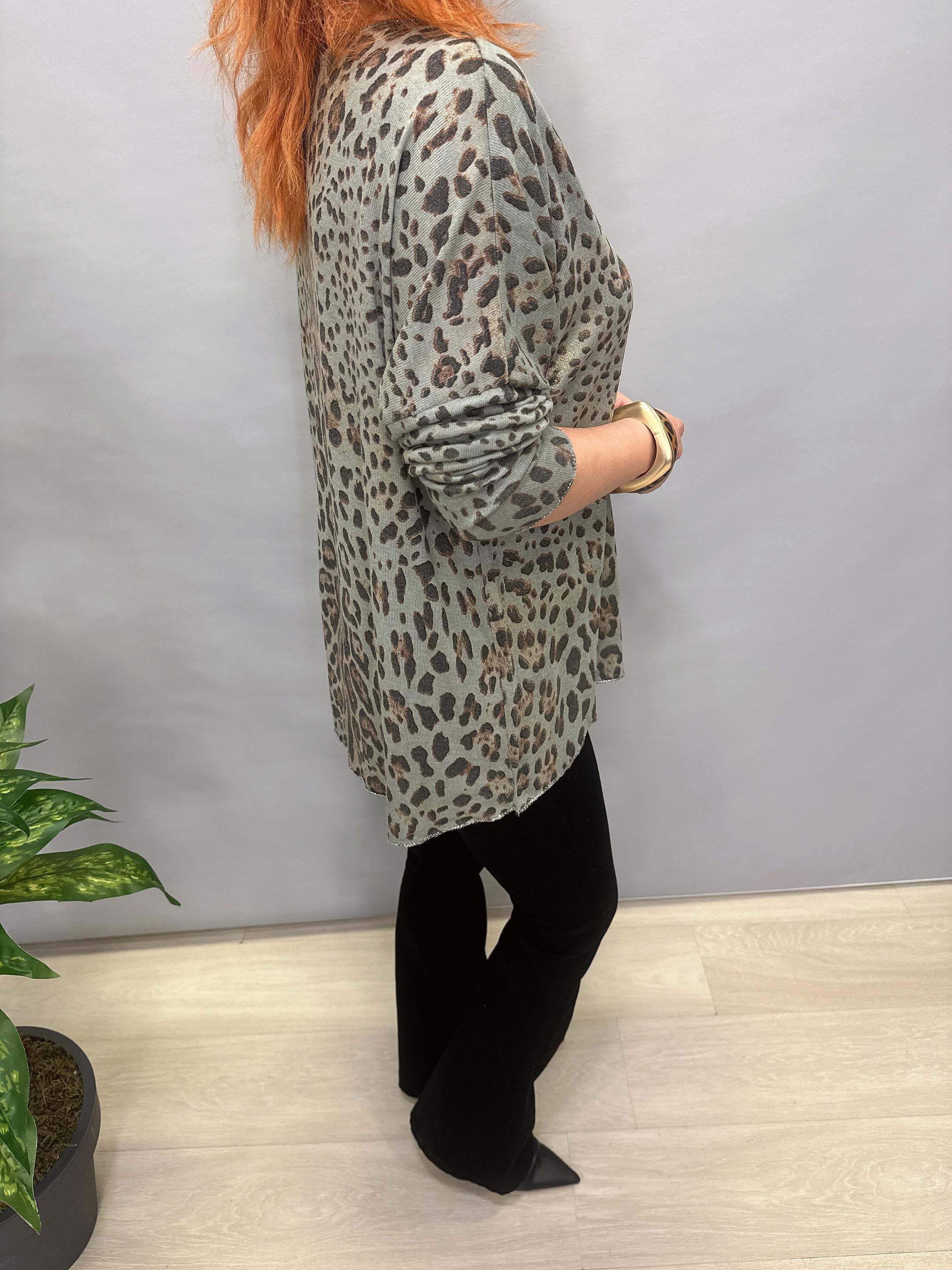 MNS 3545 İTALYAN İNCE TRİKO BLUZ LEOPAR YEŞİL