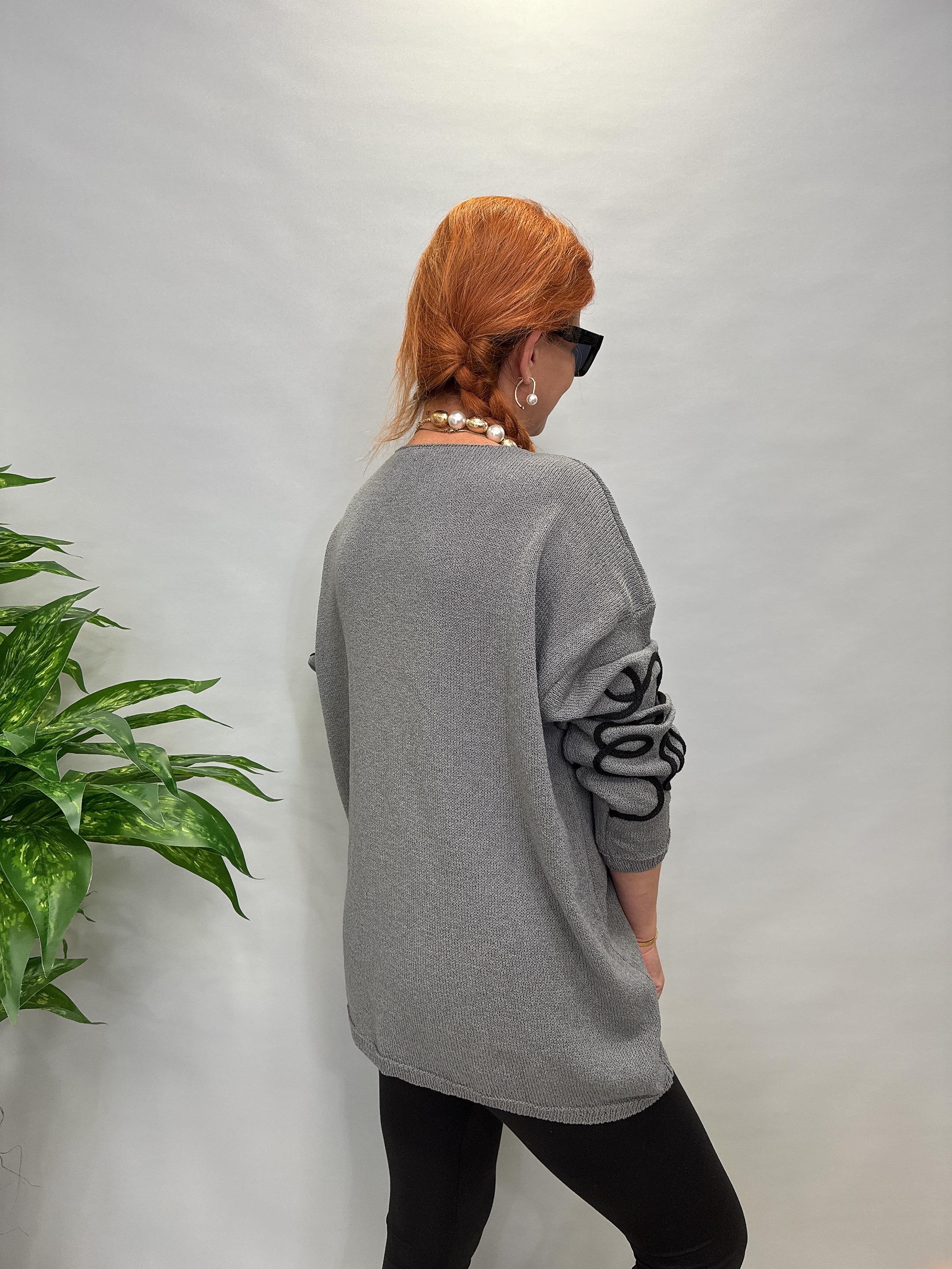 MNS 5079  KABARTMA  DETAY TRİKO BLUZ GRİ 44 BEDENE KADAR UYUMLUDUR 