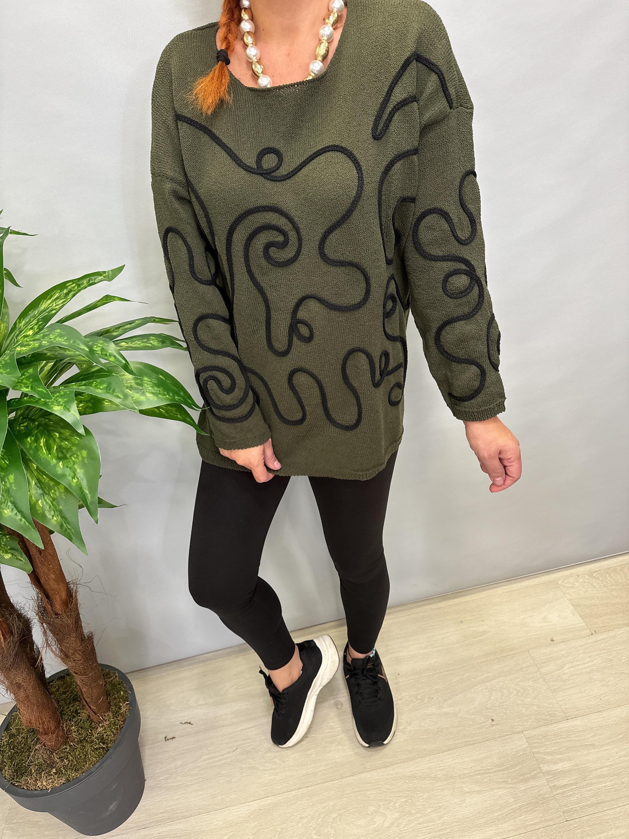 MNS 5079  KABARTMA  DETAY TRİKO BLUZ  HAKİ  44 BEDENE KADAR UYUMLUDUR 