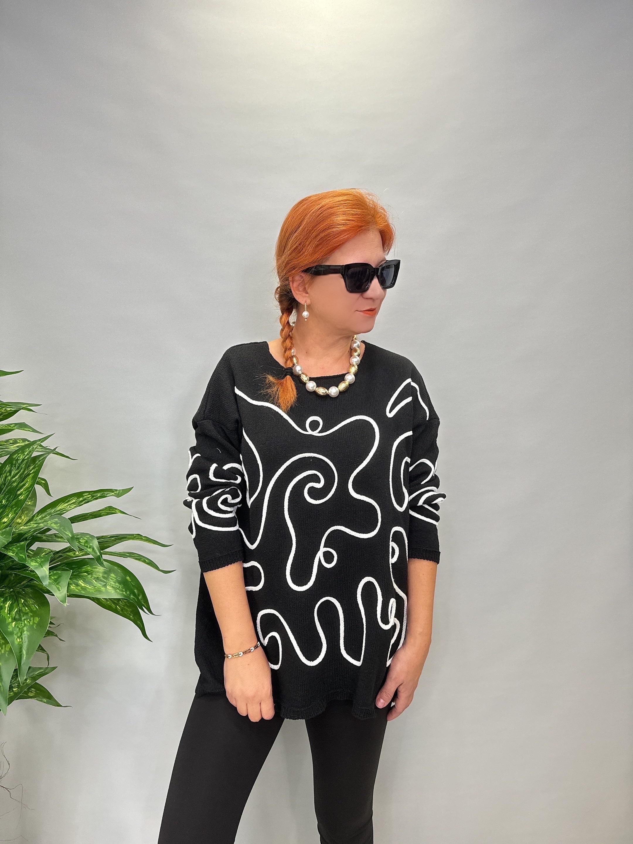 MNS 5079  KABARTMA  DETAY TRİKO BLUZ SİYAH 44 BEDENE KADAR UYUMLUDUR 