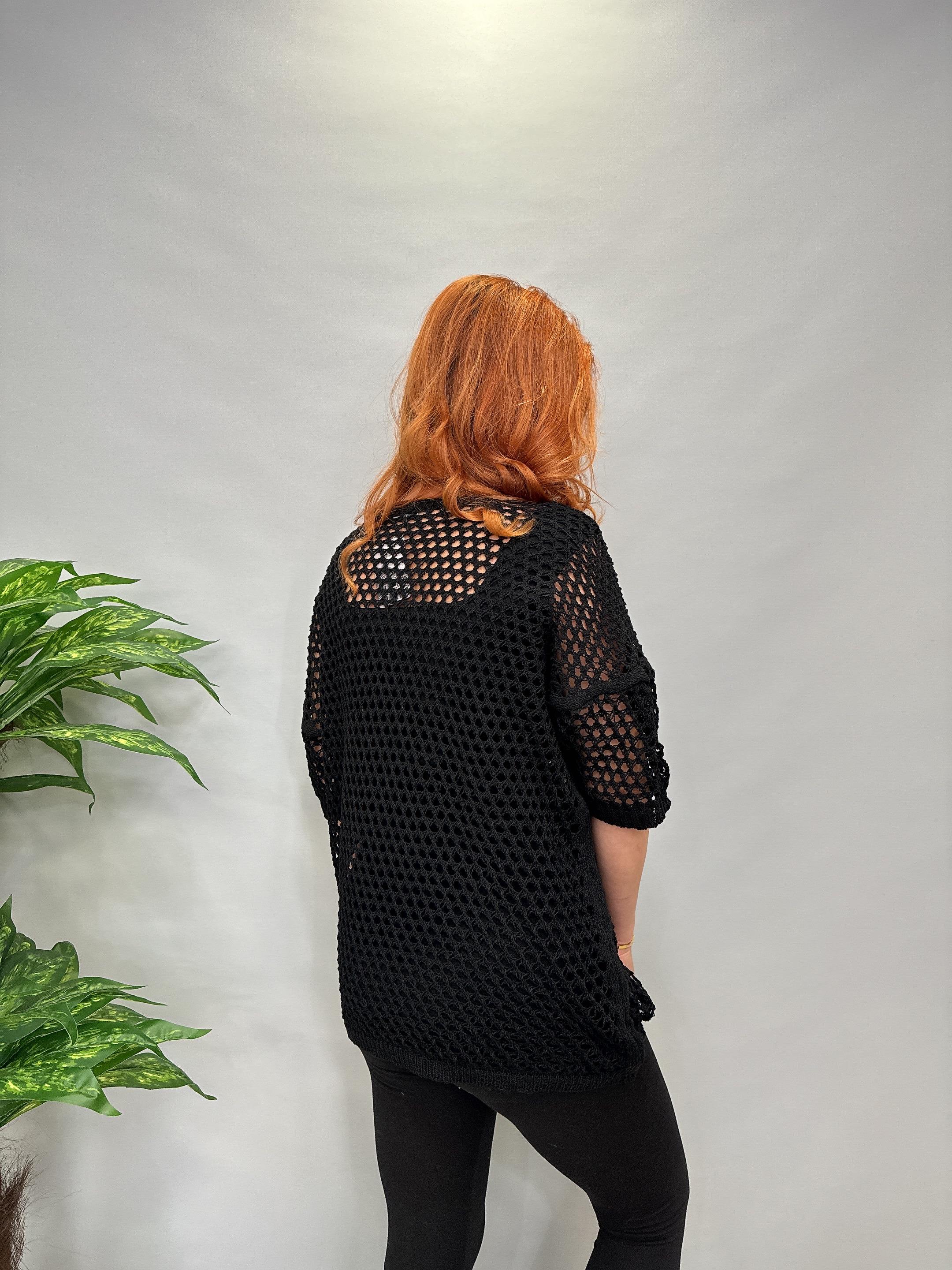 MNS 5083 İTALYAN YILDIZ DETAY FİLE BLUZ 46 BEDENE KADAR UYUMLUDUR SİYAH