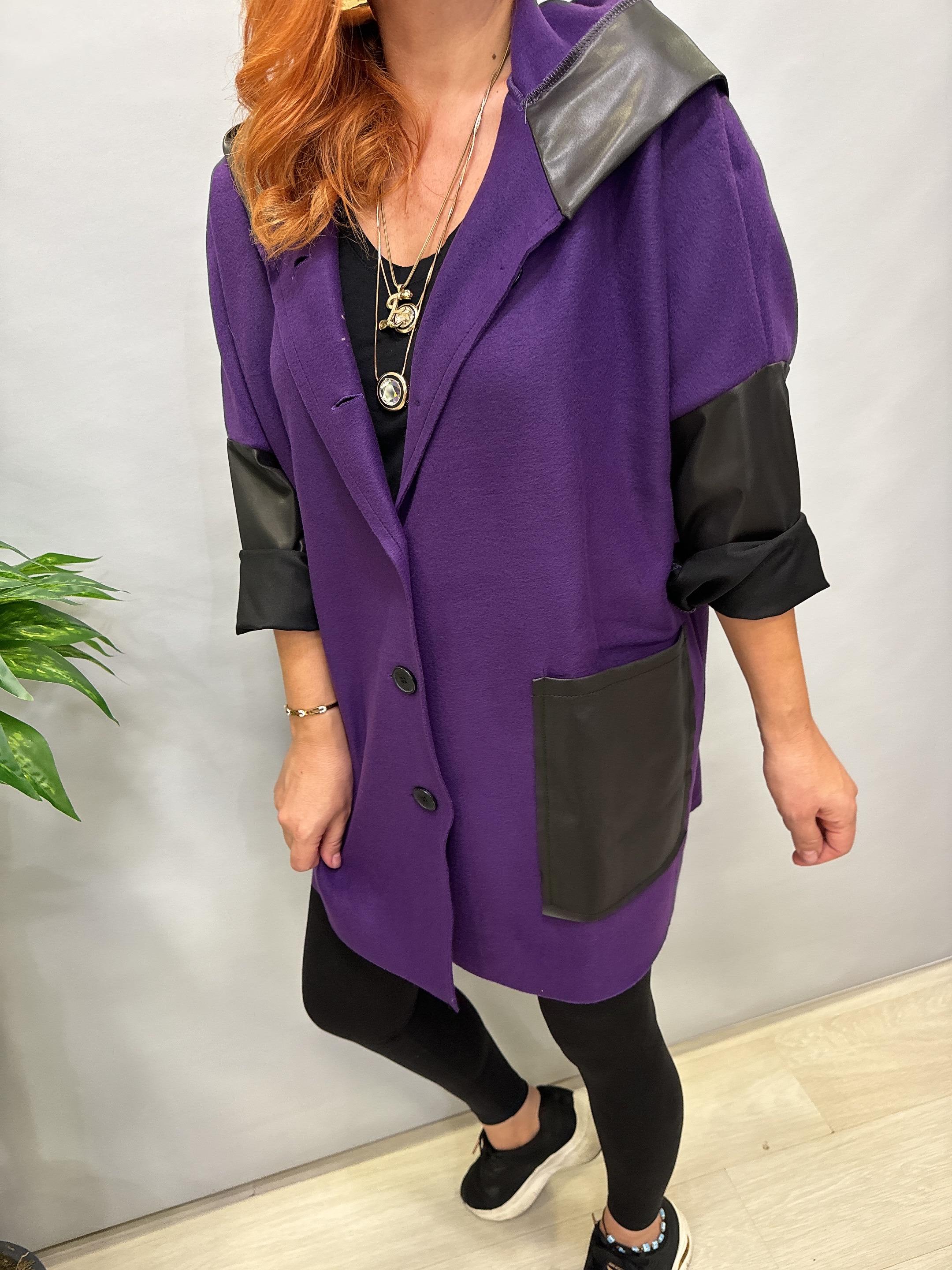 MNS 5089 DERİ DETAY POLAR CEKET MOR  46 BEDENE KADAR UYUMLUDUR 