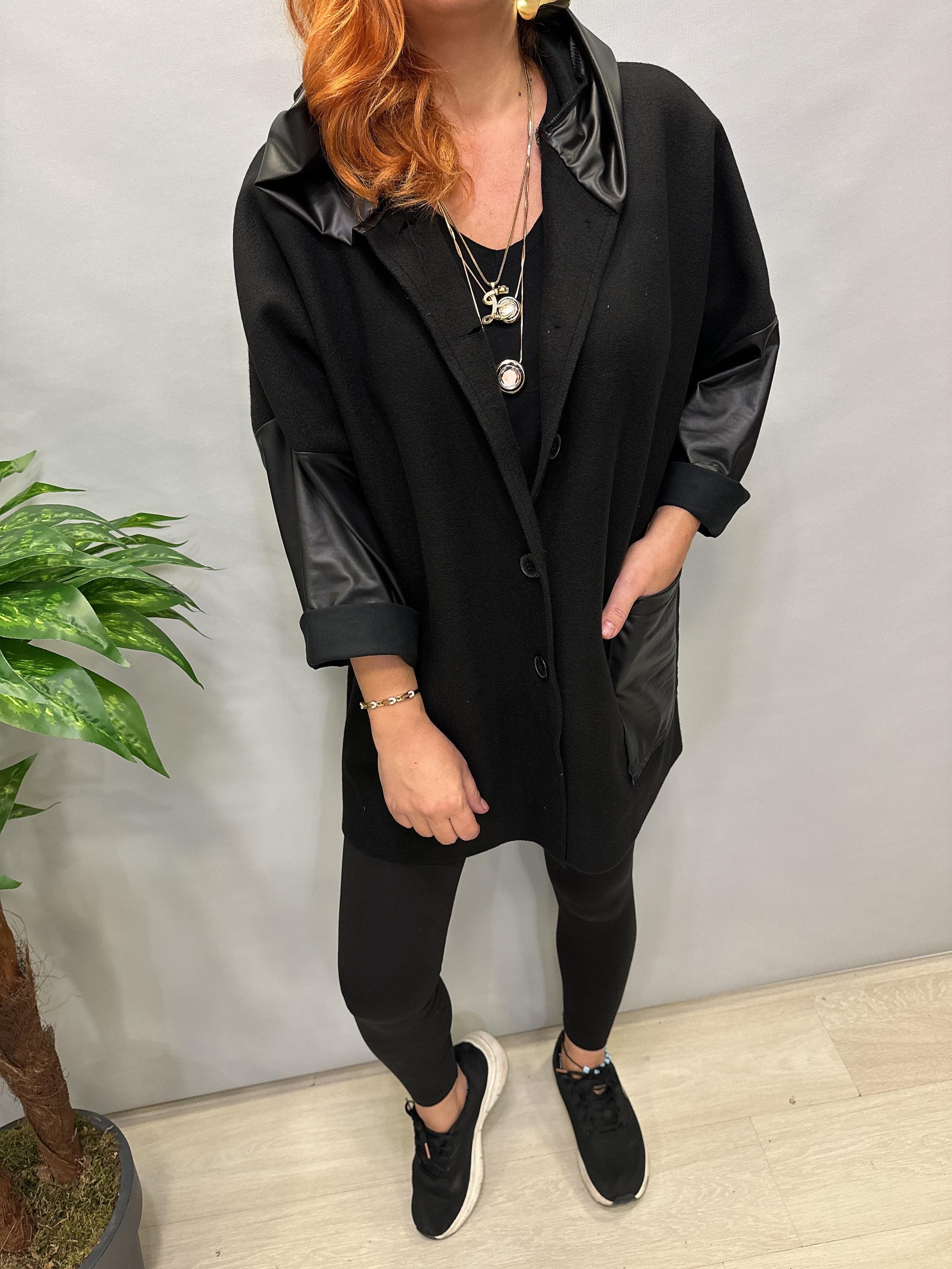 MNS 5089 DERİ DETAY POLAR CEKET SİYAH  46 BEDENE KADAR UYUMLUDUR 