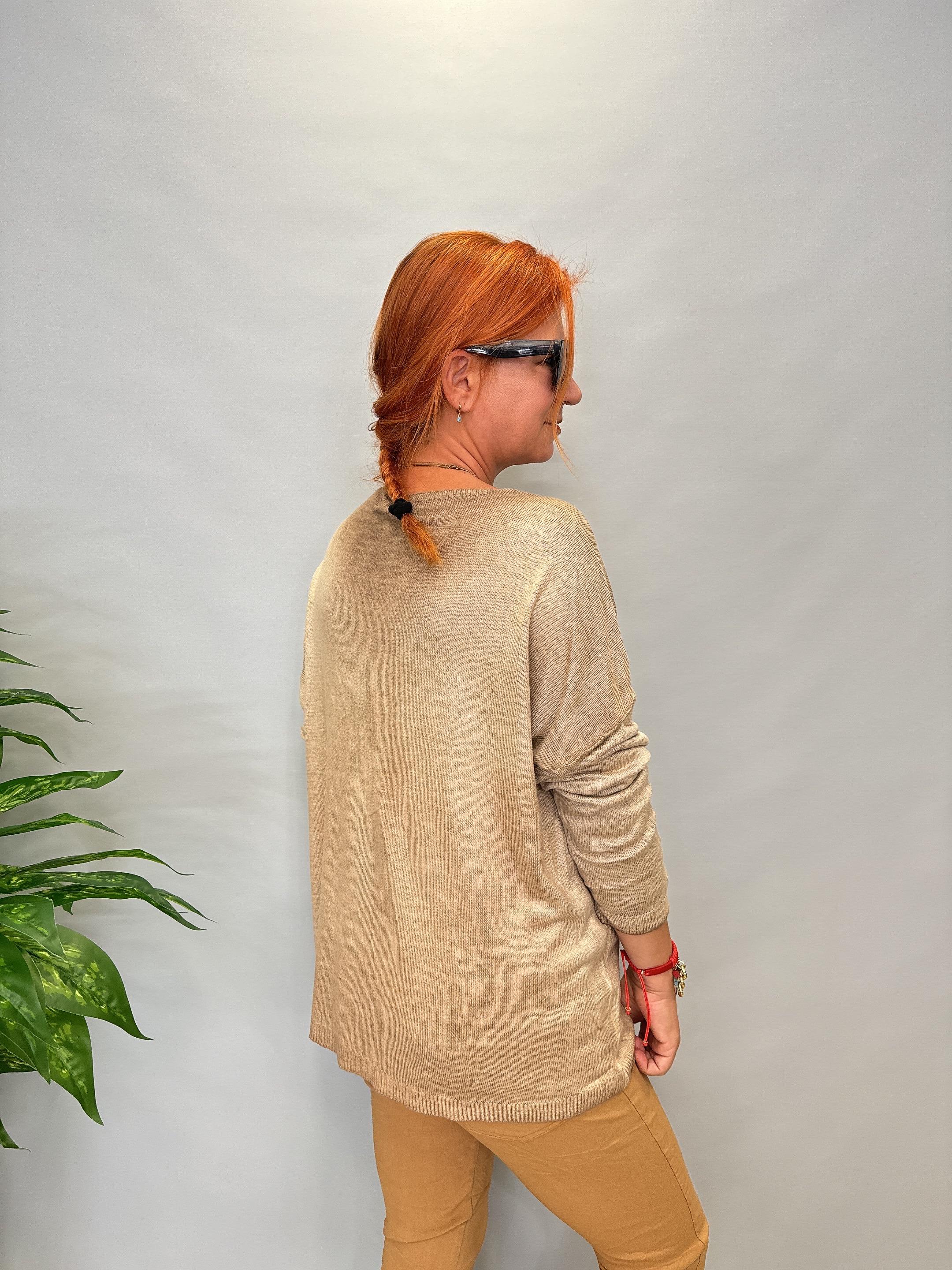 MNS  6111 İTALYAN VARAK DETAY YUMUŞAK  TRİKO BLUZ  KAHVE 46 BEDENE KADAR UYUMLUDUR 