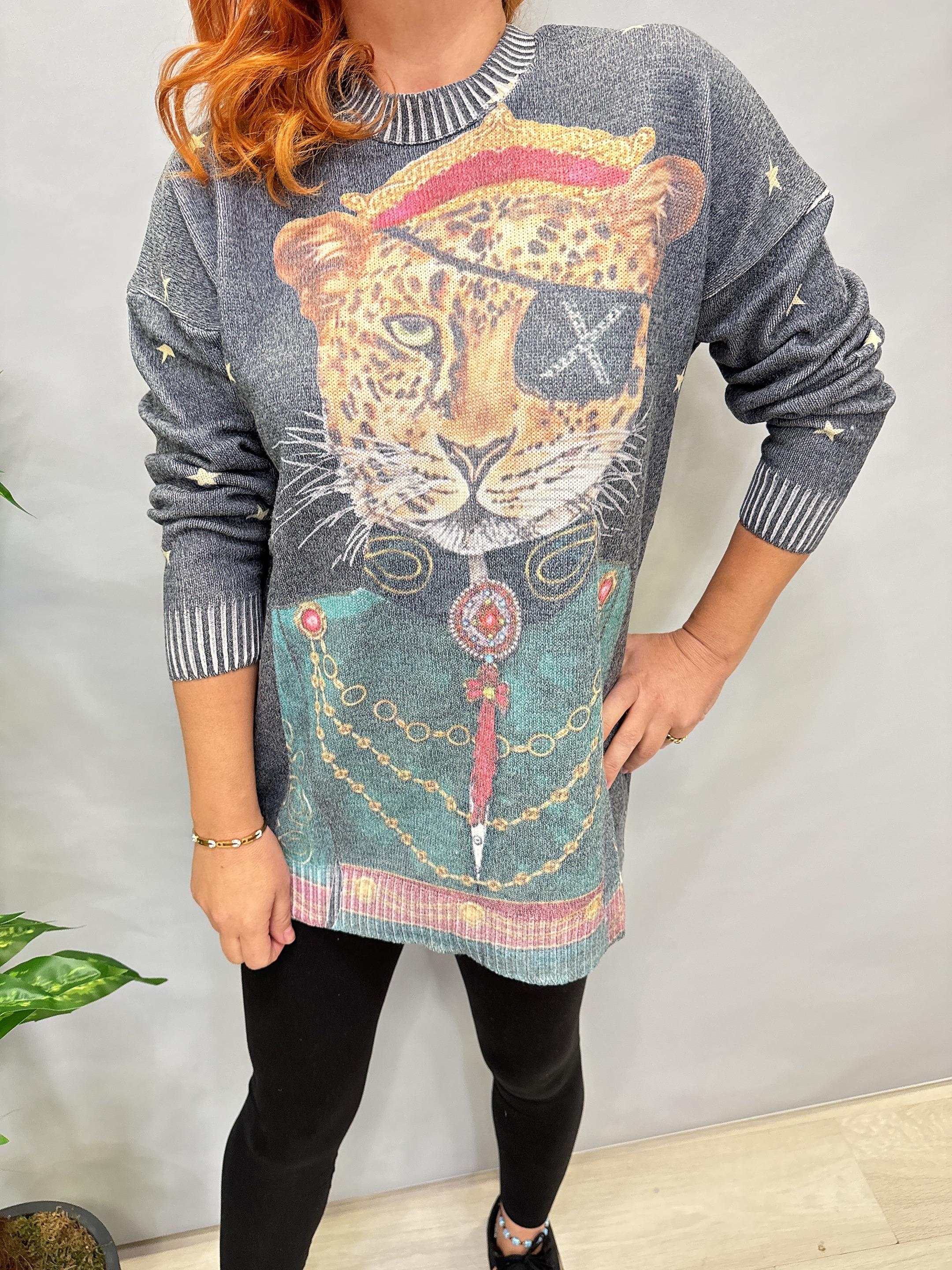 MSN 5067 DİJİTAL BASKI TRİKO BLUZ  KAPLAN  44 BEDENE KADAR UYUMLUDUR 