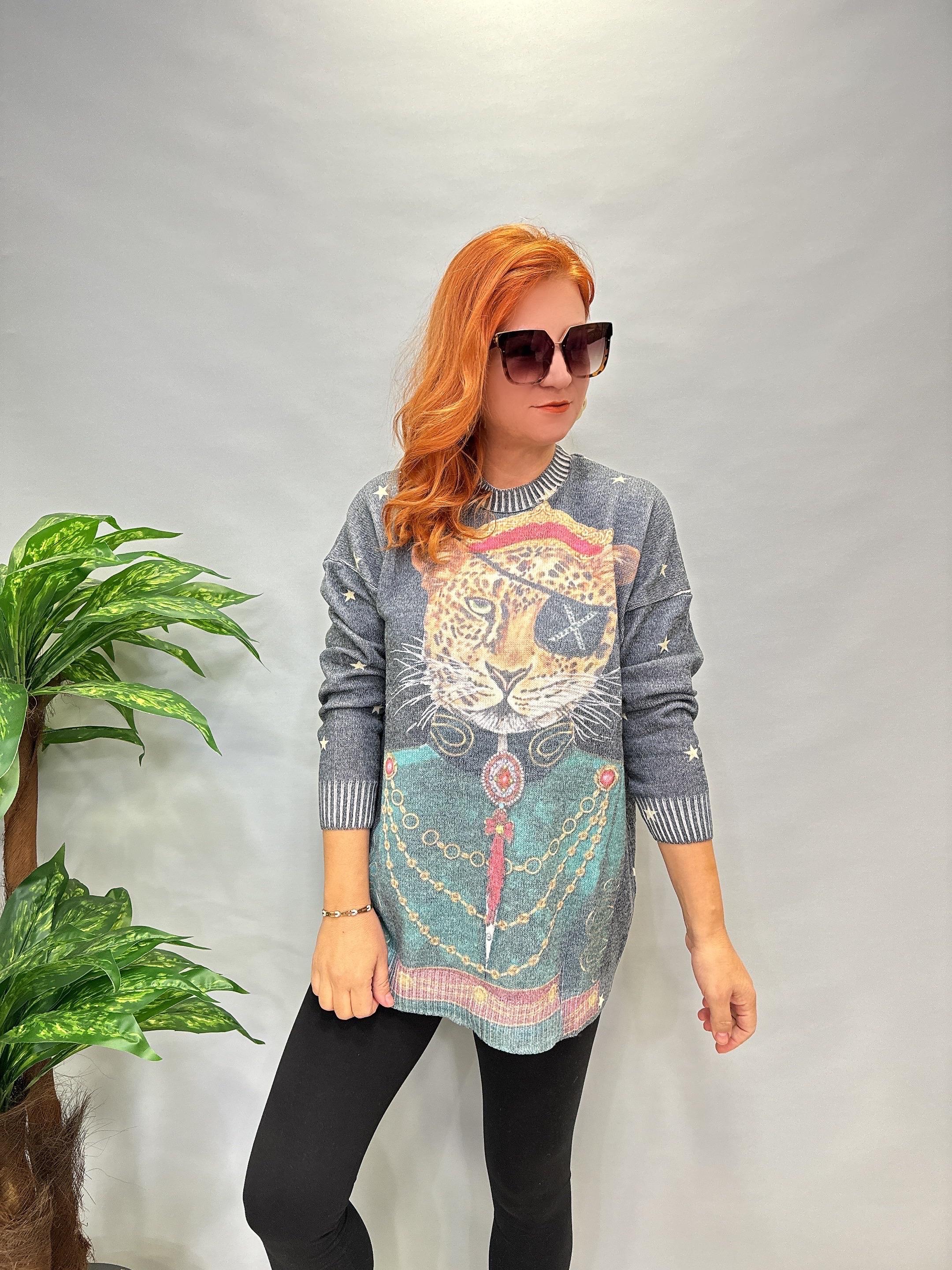 MSN 5067 DİJİTAL BASKI TRİKO BLUZ  KAPLAN  44 BEDENE KADAR UYUMLUDUR 