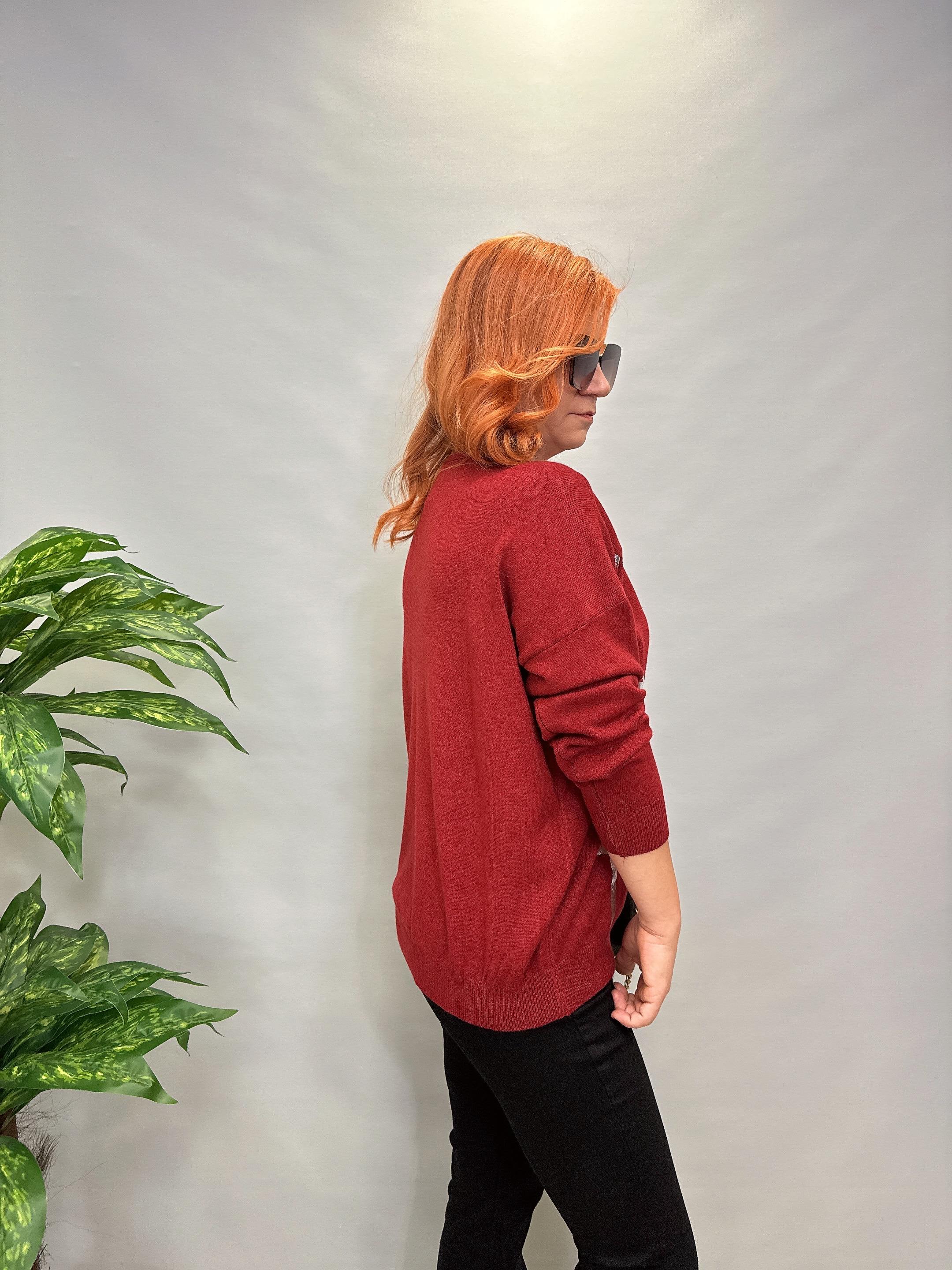 R 3251 V YAKA SİLÜET DETAY ANGORA KAZAK BORDO