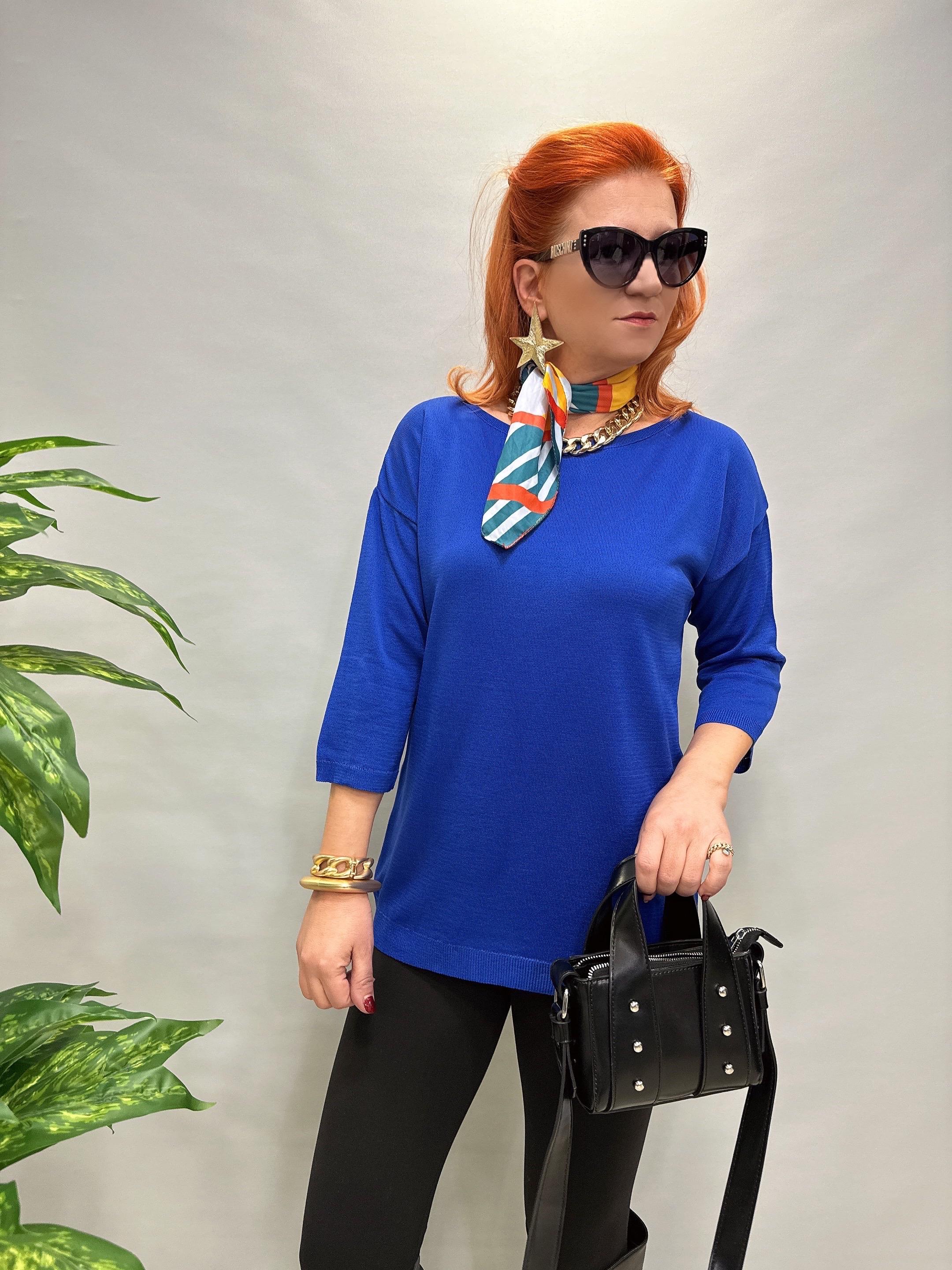YNY MNS 31050 DAMLA DETAY YARIM KOL İNCE TRİKO SAKS MAVİ