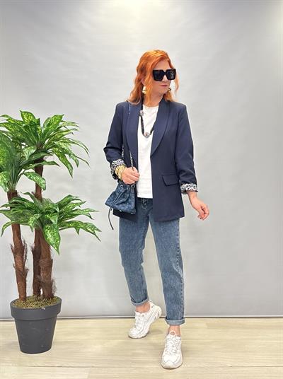  146 İÇİ LEOPAR DESENLİ BLAZER CEKET LACİVERT