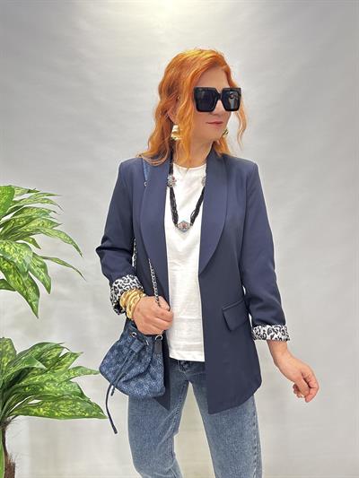  146 İÇİ LEOPAR DESENLİ BLAZER CEKET LACİVERT