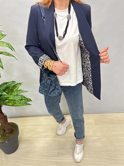  146 İÇİ LEOPAR DESENLİ BLAZER CEKET LACİVERT