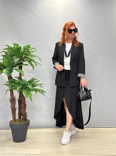  146 İÇİ LEOPAR DESENLİ BLAZER CEKET SİYAH