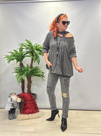  21190 İTALYAN PAYET DETAY PANTOLON GRİ 40/46 BEDENE UYGUN