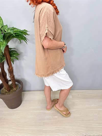  2205 LARA Pamuklu Bluz Camel