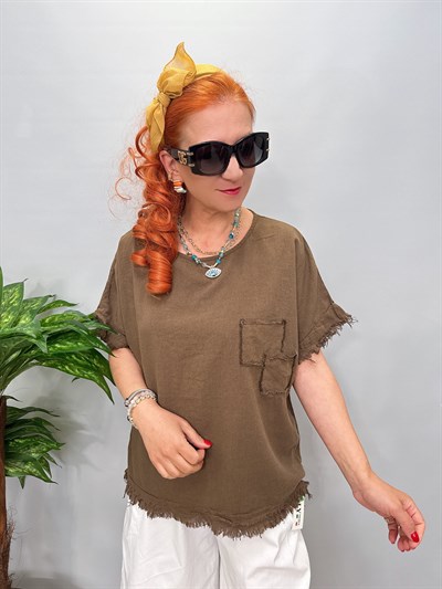  2205 LARA Pamuklu Bluz Kahve