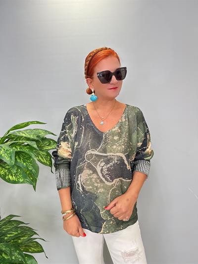  3285 Italyan V Yaka Merserize Bluz