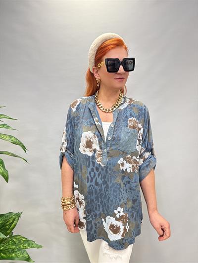  BLZ 8083 İTALYAN PAMUKLU VİSKON BLUZ MAVİ