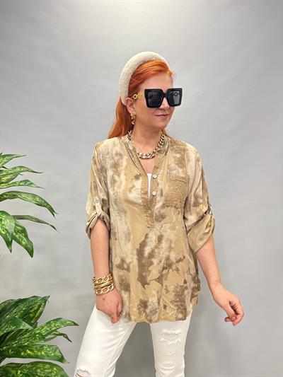  BLZ 8083 İTALYAN PAMUKLU VİSKON BLUZ VİZON