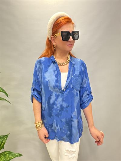  BLZ 8083 İTALYAN PAMUKLU VİSKON BLUZ SAKS MAVİ