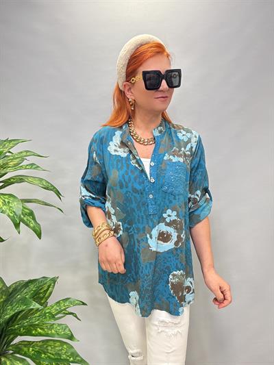  BLZ 8083 İTALYAN PAMUKLU VİSKON BLUZ TURKUAZ